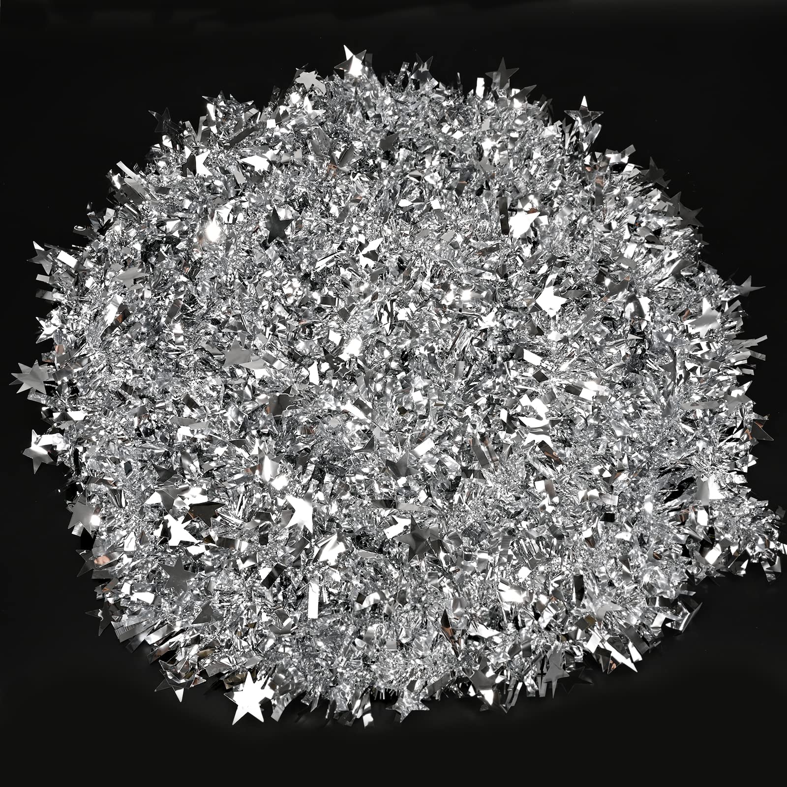 33ft Silver Christmas Tinsel Garland,Xmas Metallic Twisted Hanging Garland with Star for Chistmas Tree Fireplace Home Decoration