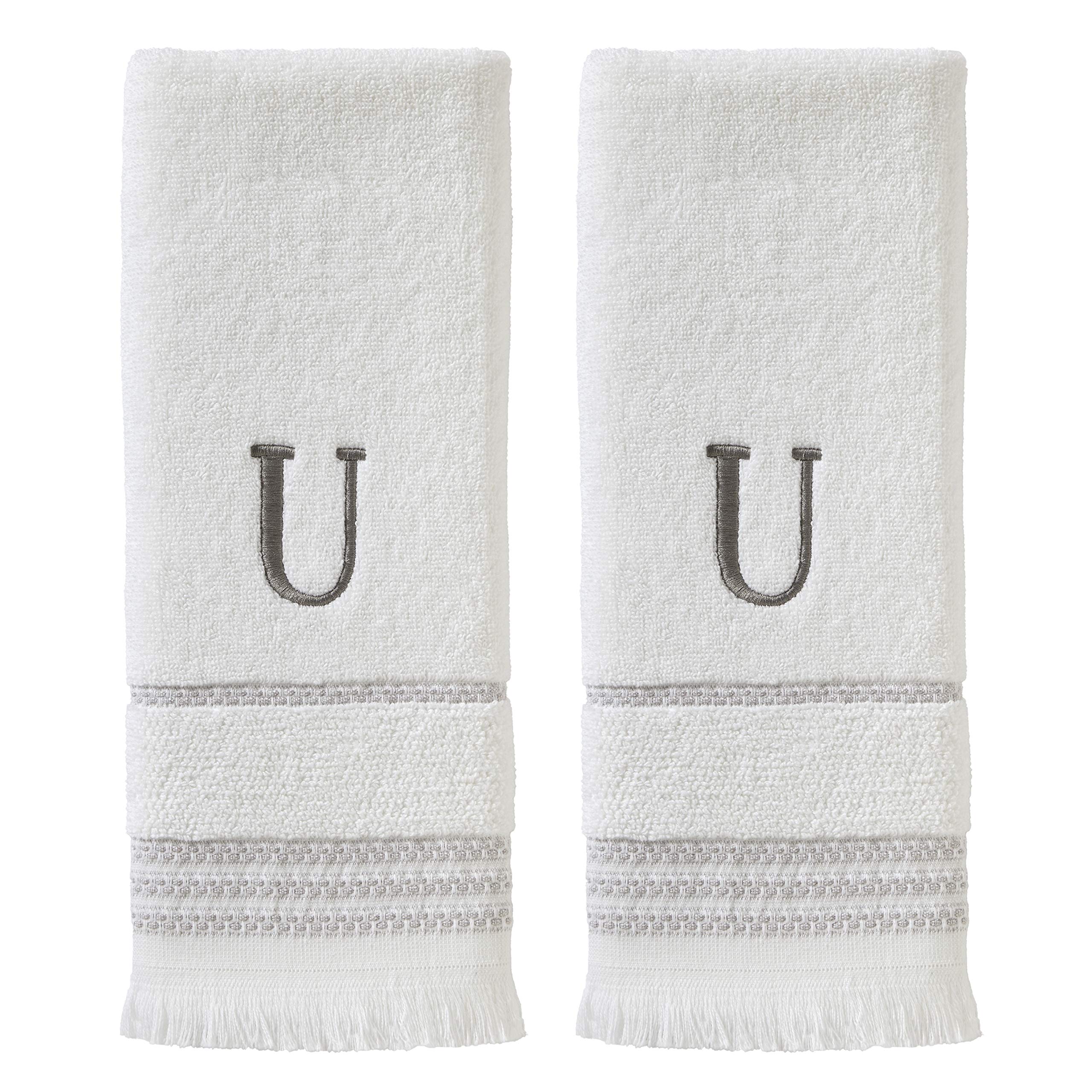 Skl Home Casual Monogram Hand Towel Set, U, 16X26, White 2 Count