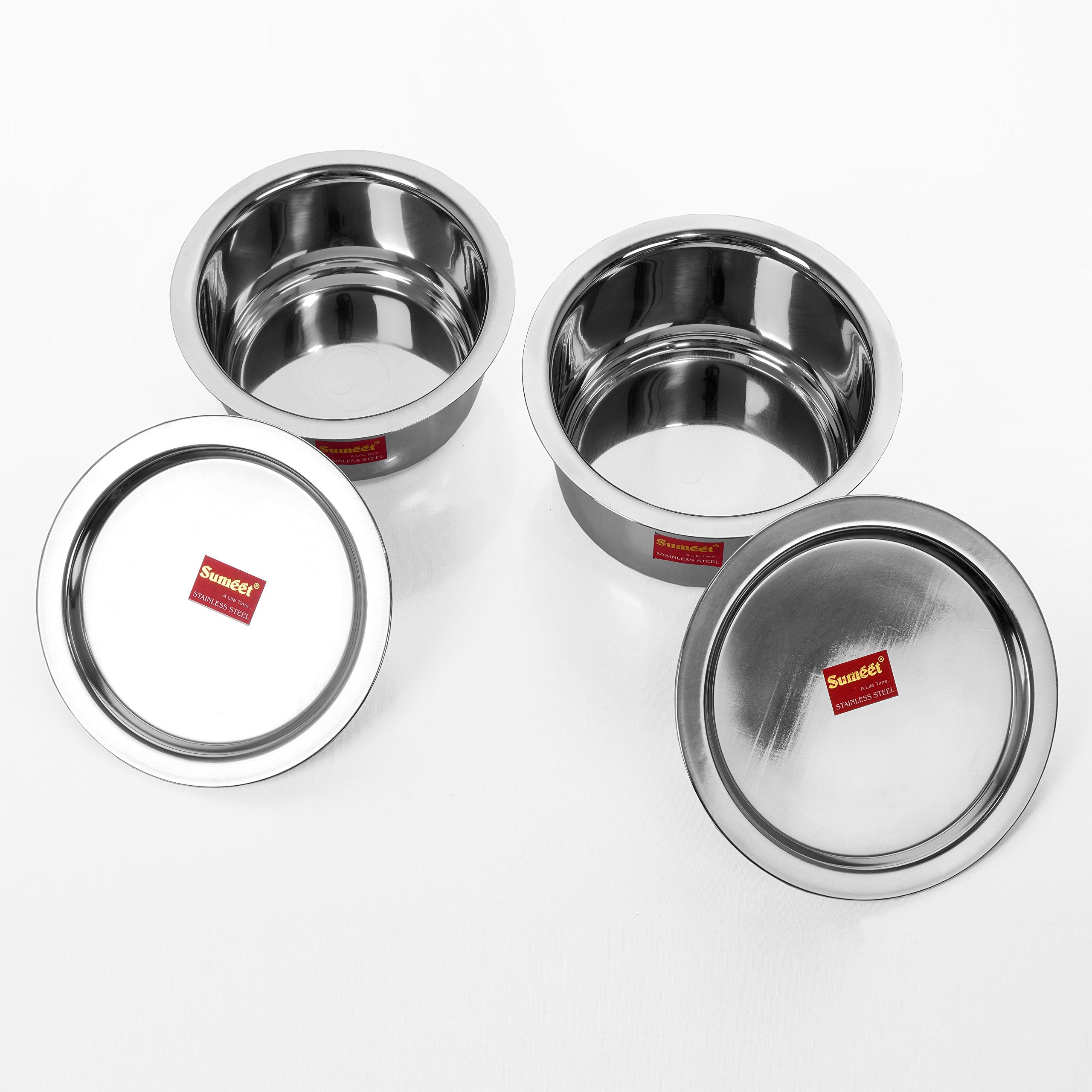 Sumeet 2 Pcs Stainless Steel Induction & Gas Stove Friendly Container Set/Tope/Cookware Set With Lids - Size No.10 & No.11