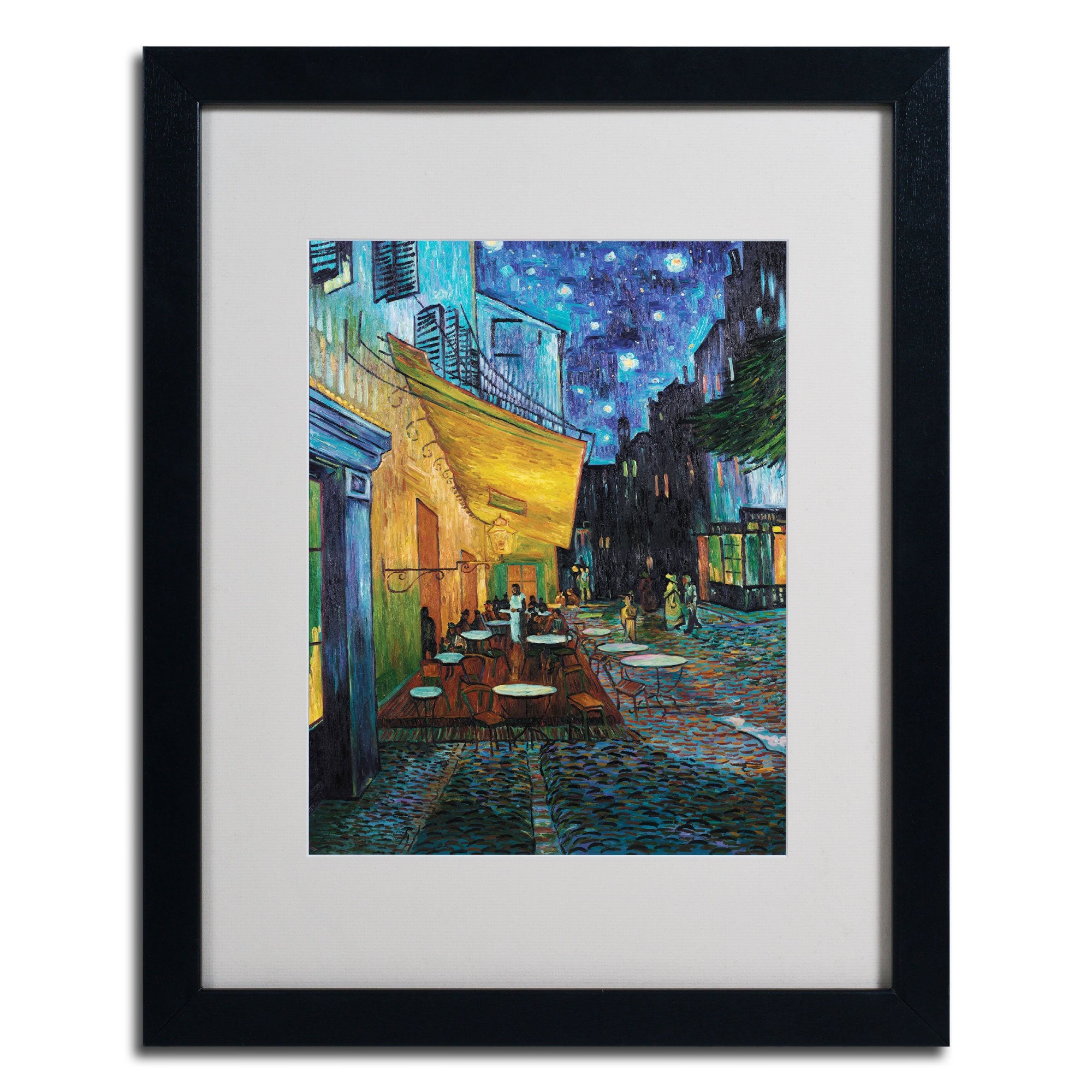 Vincent Van Gogh Cafe Terrace Framed Matted Canvas Art, 16 By 20-Inch, Black