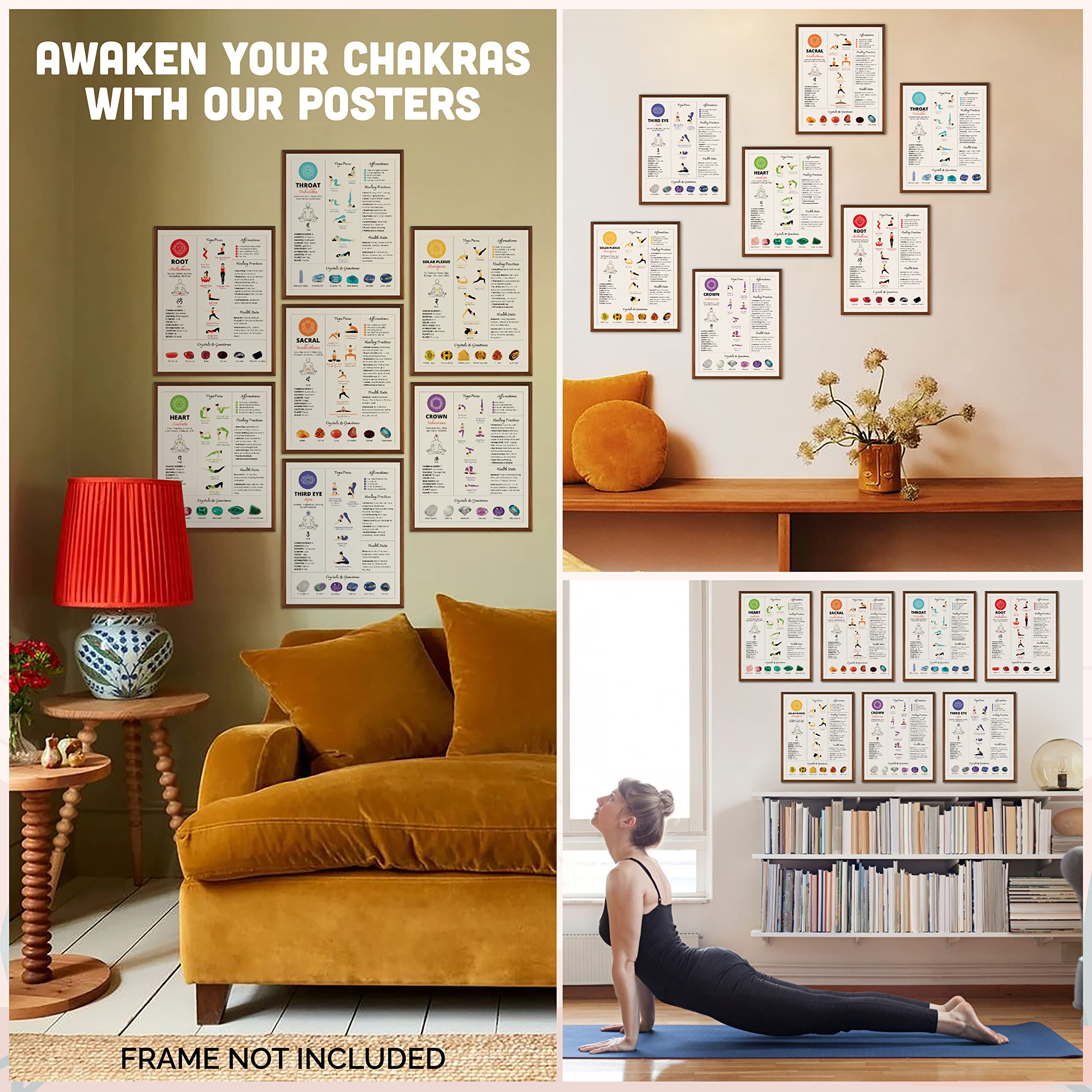 97 Decor Chakra Poster Yoga Pose Chart - 7 Chakra Decor, Chakra Wall Decor, Yoga Posters Meditation Pictures, Chakra Healing Art