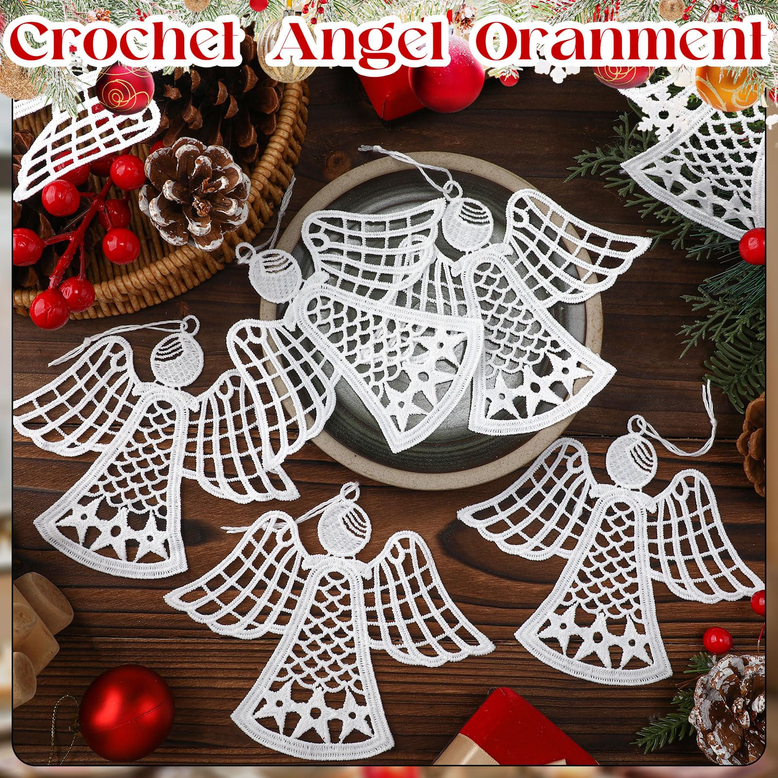Buryeah 36 Pcs Crochet Angels Ornaments for Christmas Tree Crocheted Angels Decorations Hanging Ornaments for Christmas Tree Win
