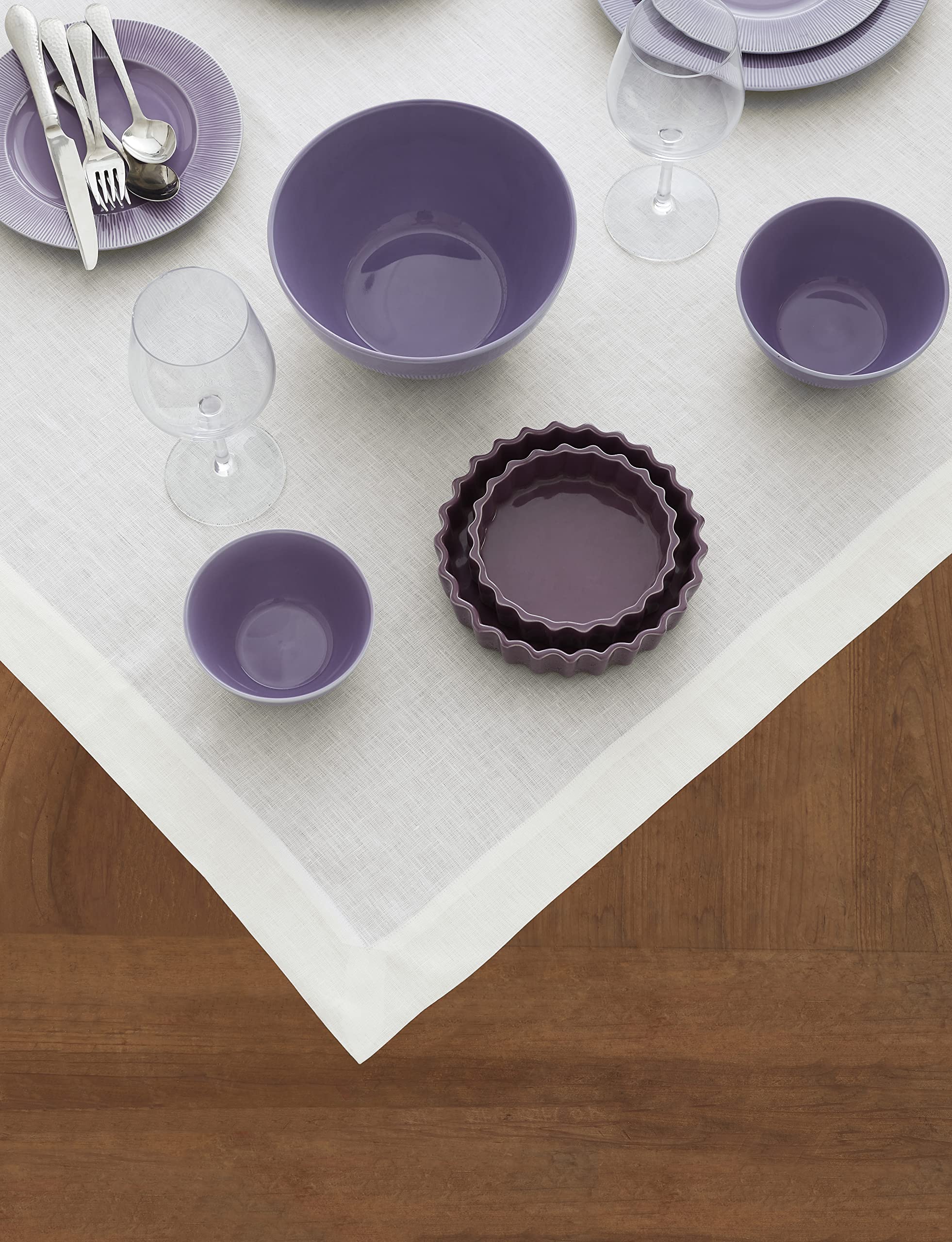 Solino Home Linen Tablecloth - 100% Pure Linen Valentines Day White Tablecloth 52 X 52 Inch - Machine Washable Square Table Thro