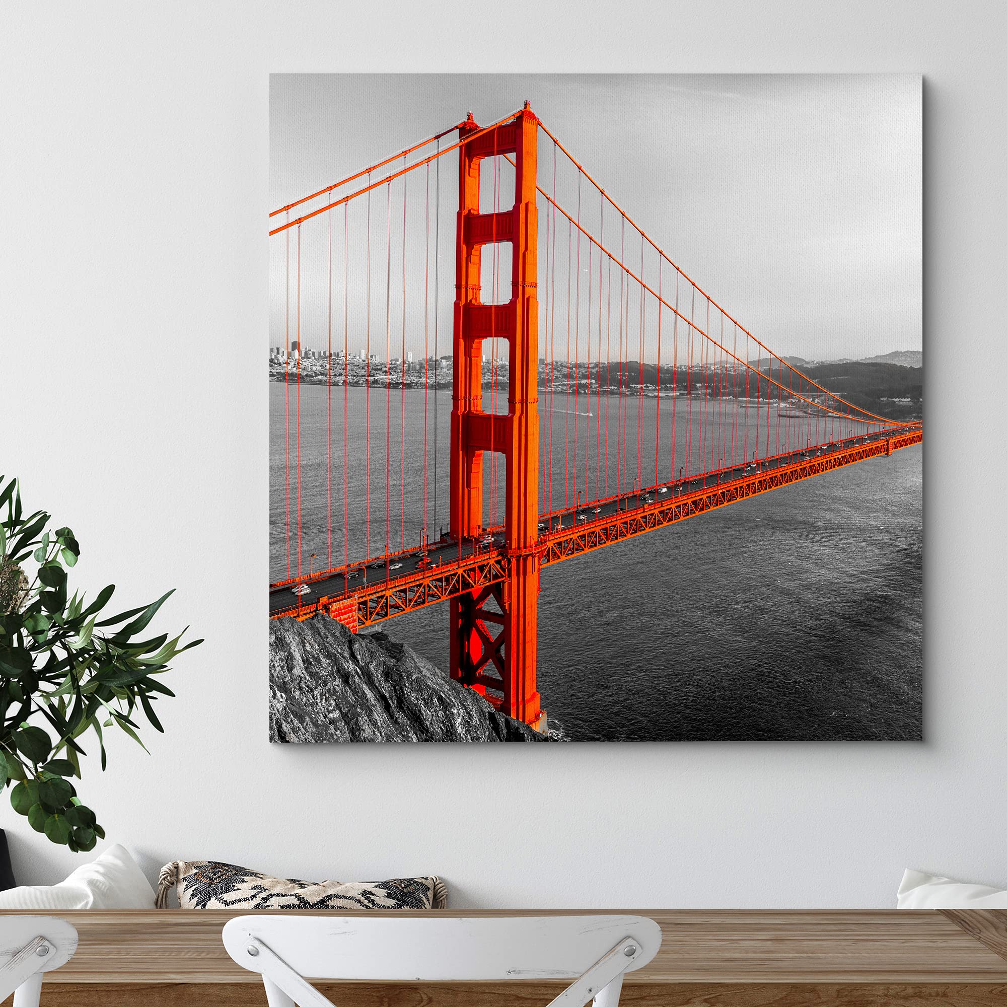 Wall26 Canvas Print Wall Art Pop Of Color Red Golden Gate Bridge Architecture & Maps Cities Photography Realism Chic Scenic Rela