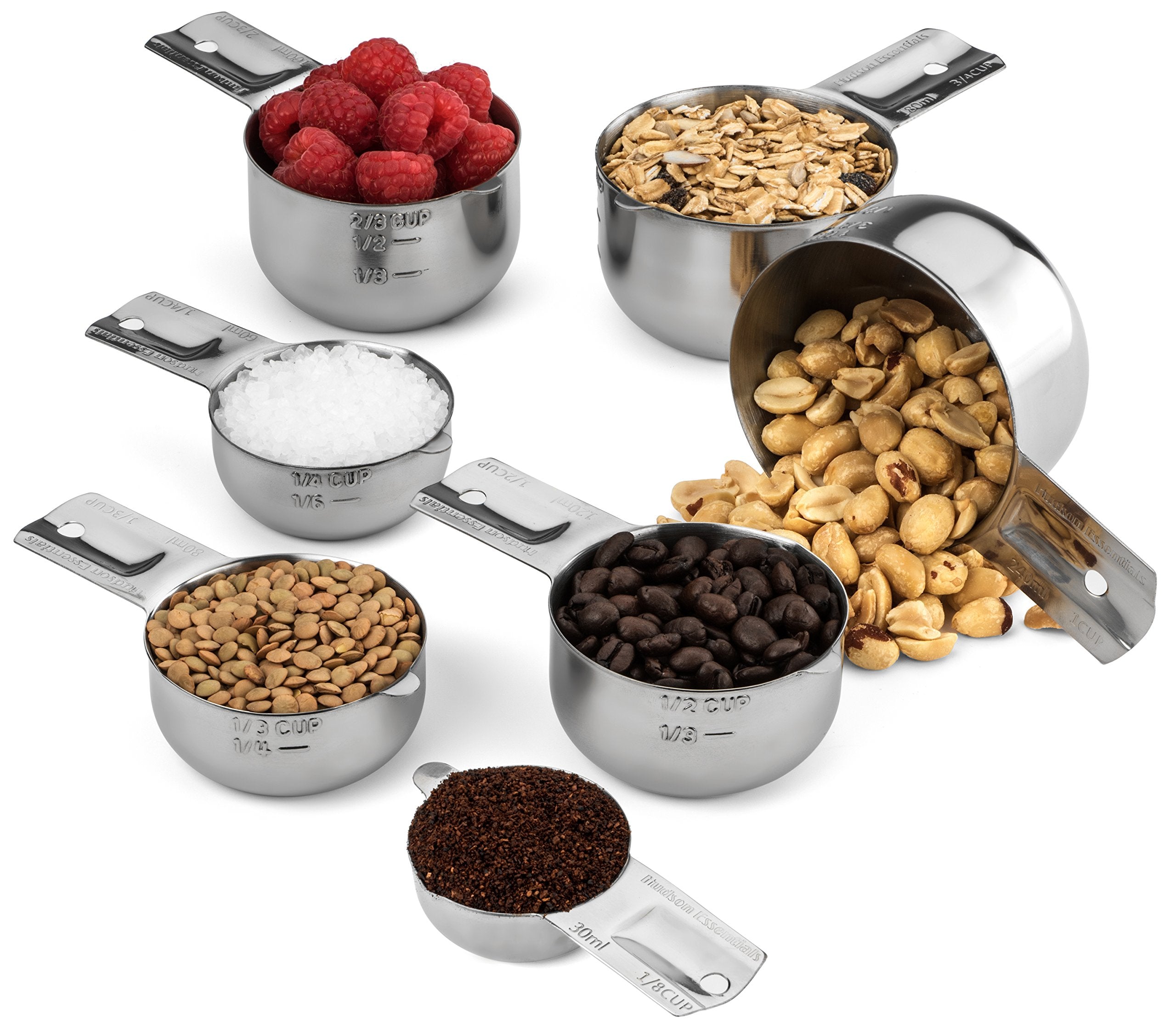 Hudson Essentials Stainless Steel Measuring Cups Set - Stackable Set With Spout (7 Piece Set)