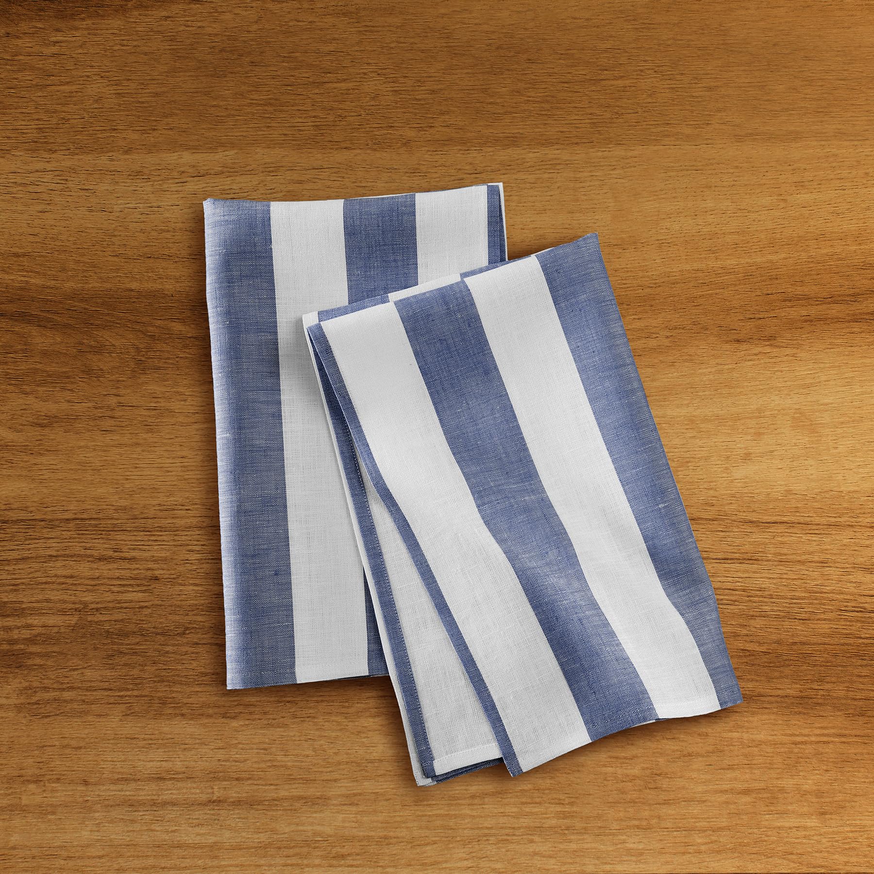 Solino Home Linen Kitchen Towels Set Of 2 - Navy And White 17 X 26 Inch - 100% Pure Linen Cabana Stripe Kitchen/Tea Towels - Mac