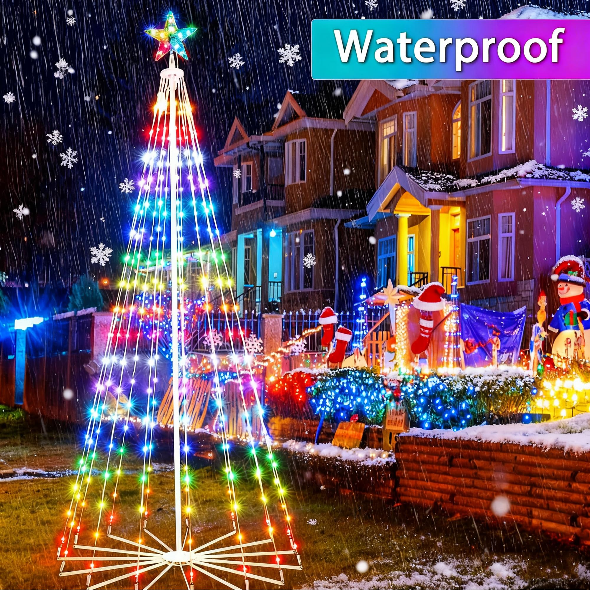 Joomer Christmas Tree Star Lights, 8FT 340LED Smart Orange Purple Light with Remote Timer Music Sync Bluetooth App Controlled RG