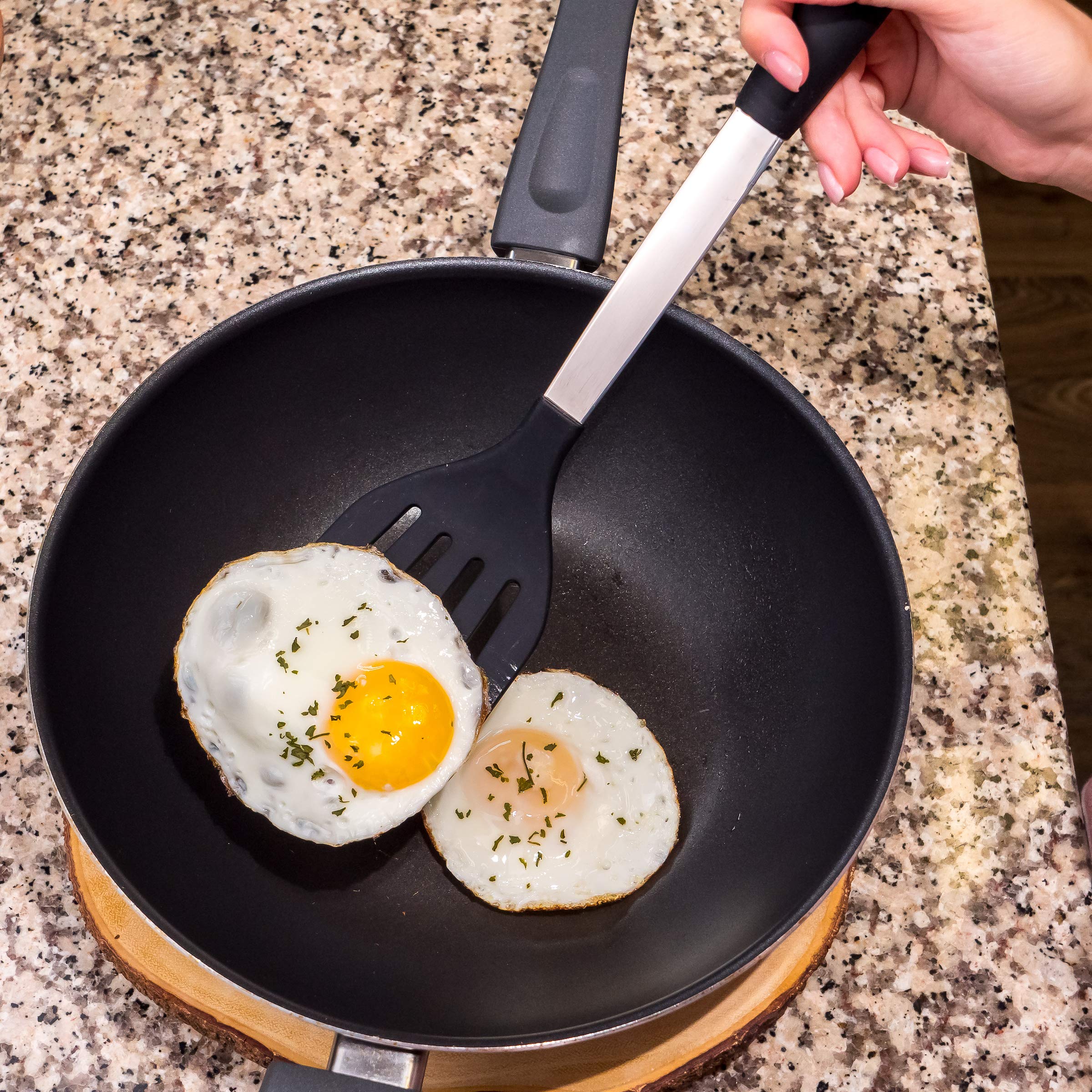 Silicone Spatula Turner Set - Stainless Steel and Silicone Heat Resistant Kitchen Utensils - 608F - Grill Spatula Tools for Bbq - Egg and Pancake Flipper - Gift Box and Bonus Recipe Ebook