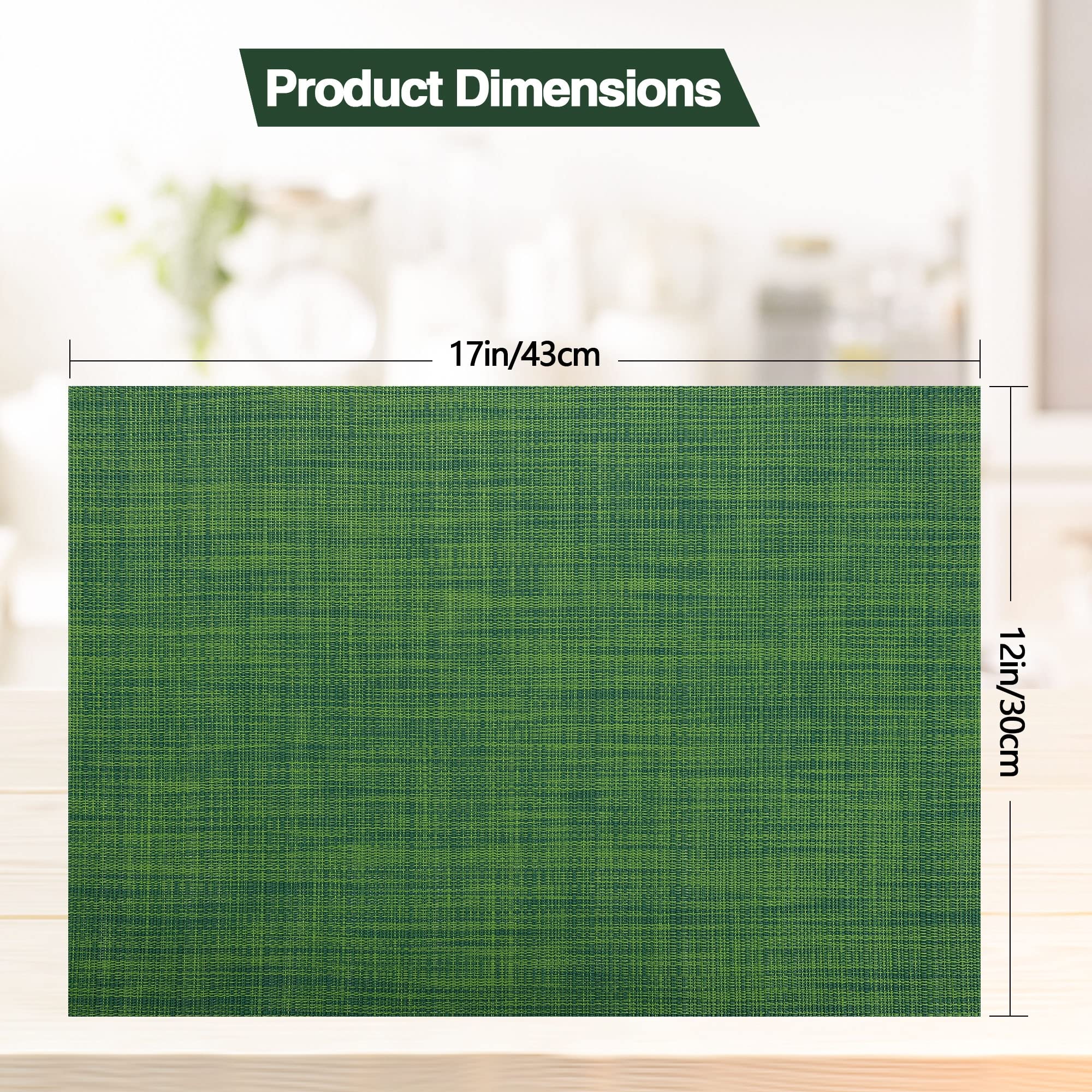 Slkqg Green Placemats Set Of 6 - Wipe Clean Vinyl Placemats - Washable Heat Resistant Pvc Table Mats For Dining Table - 17X12 In