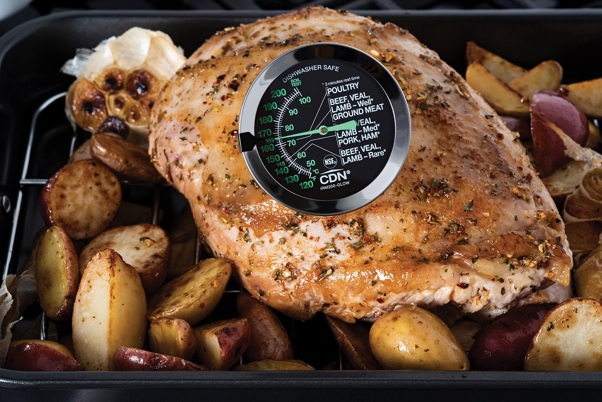 Cdn Ovenproof Meat Thermometer - Glow | Proaccurate, Temperature Guide On 2 Dial - Easy-To-Read In Low Light - Poultry, Roasti