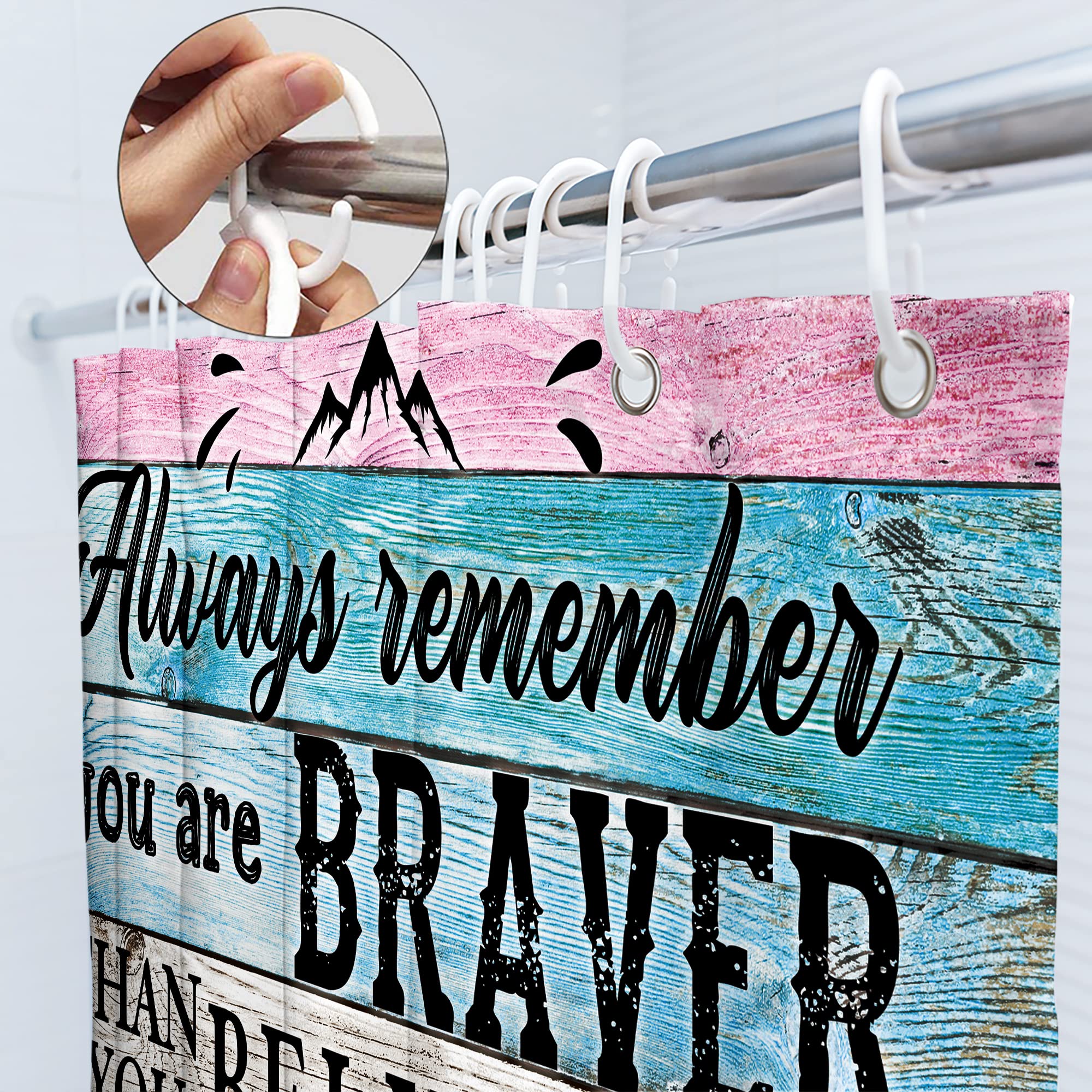 Svbright Inspirational Quotes Shower Curtain 60Wx72L Inch Rustic Motivational Words Wooden Plank Positive Blue Pink Farmhouse Gi