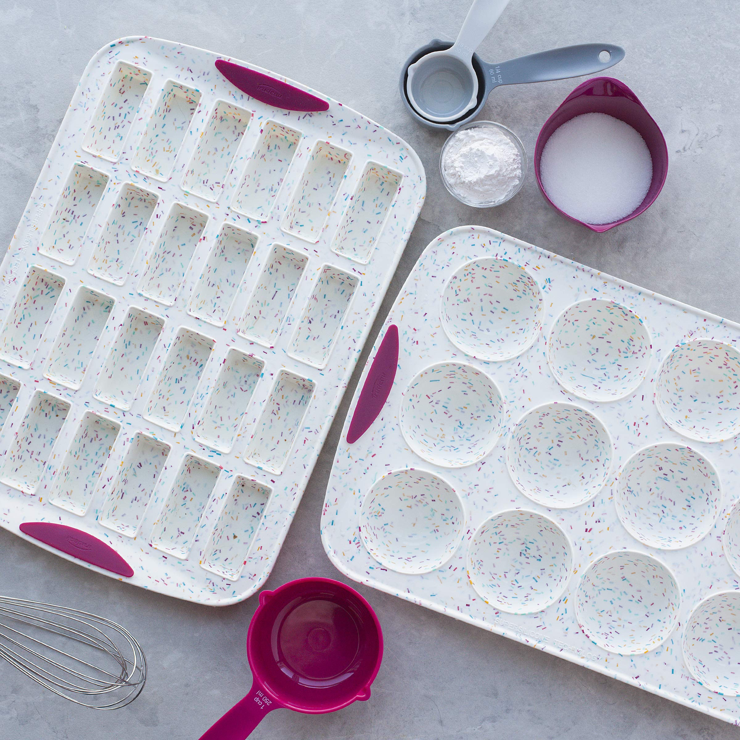 Trudeau 24 Slot Mini Bar Pan Silicone Bakeware, Confetti White