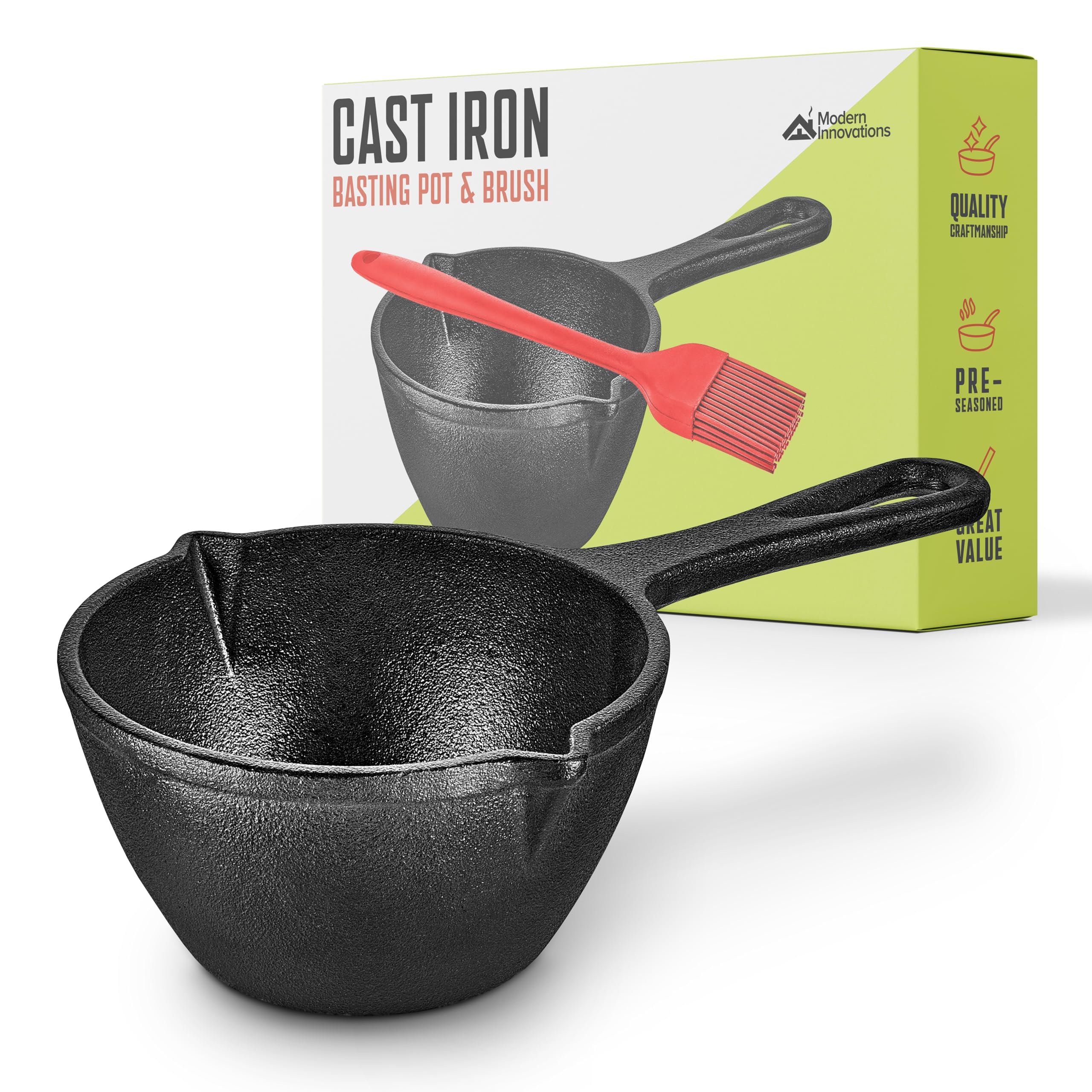 Modern Innovations Cast Iron Melting Pot for Grill Cooking, Basting Pot, Saucepan, Simmer Sauce and Butter, Small Pot, Mini Bowl