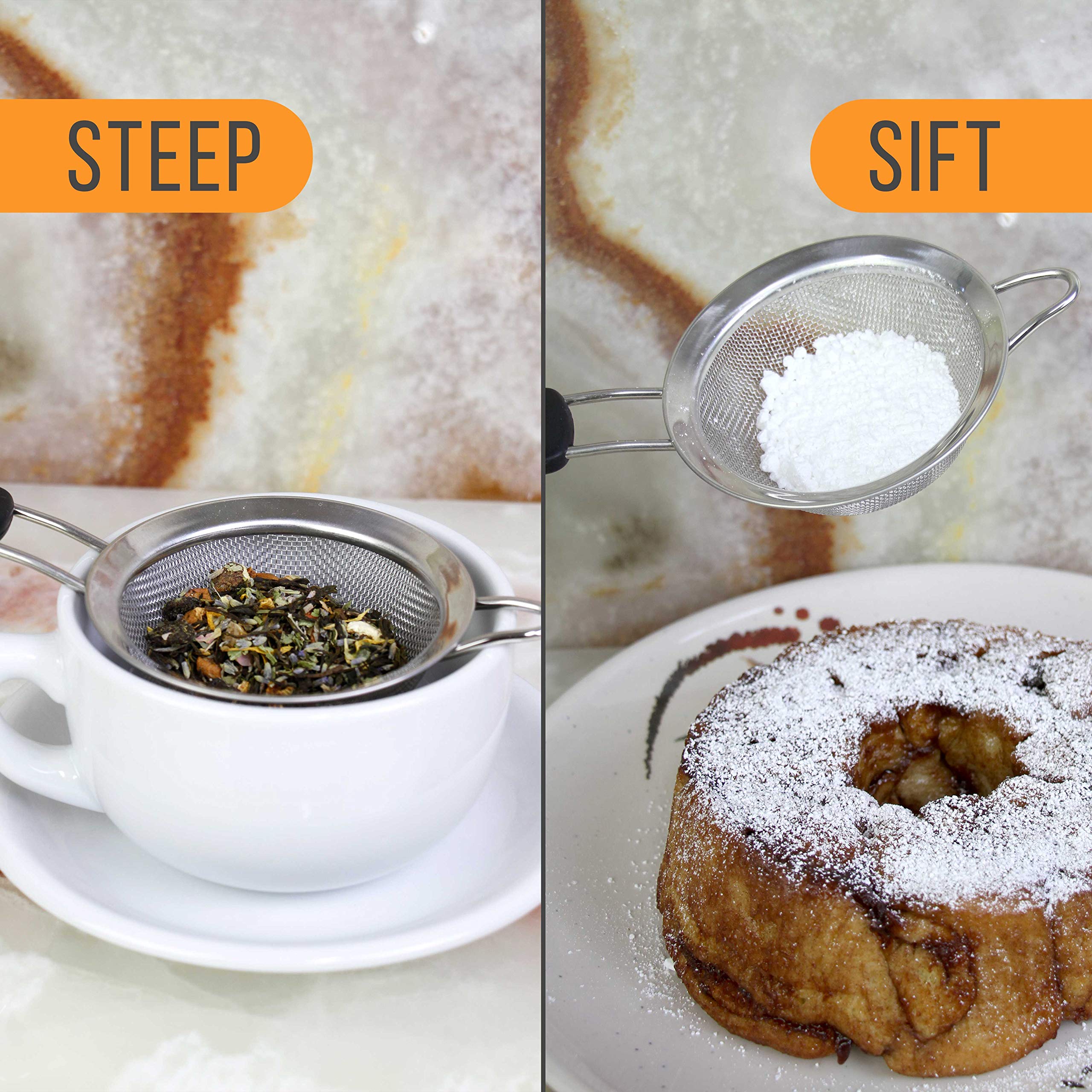 U.S. Kitchen Supply - Set Of 4 Premium Quality Fine Mesh Stainless Steel Strainers With Comfortable Non Slip Handles - 4'', 4.5'