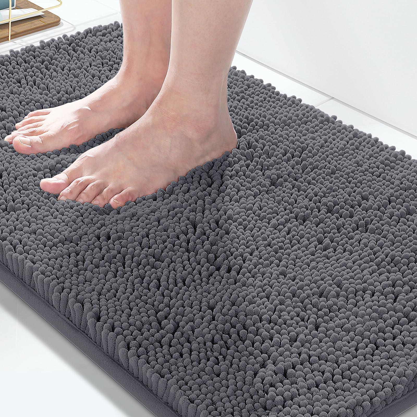 Yimobra Chenille Bathroom Rug,32X20Inch,Extra Soft Shaggy Bath Rugs, Non-Slip Bathroom Floor Mat, Water Absorbent, Thick Durable