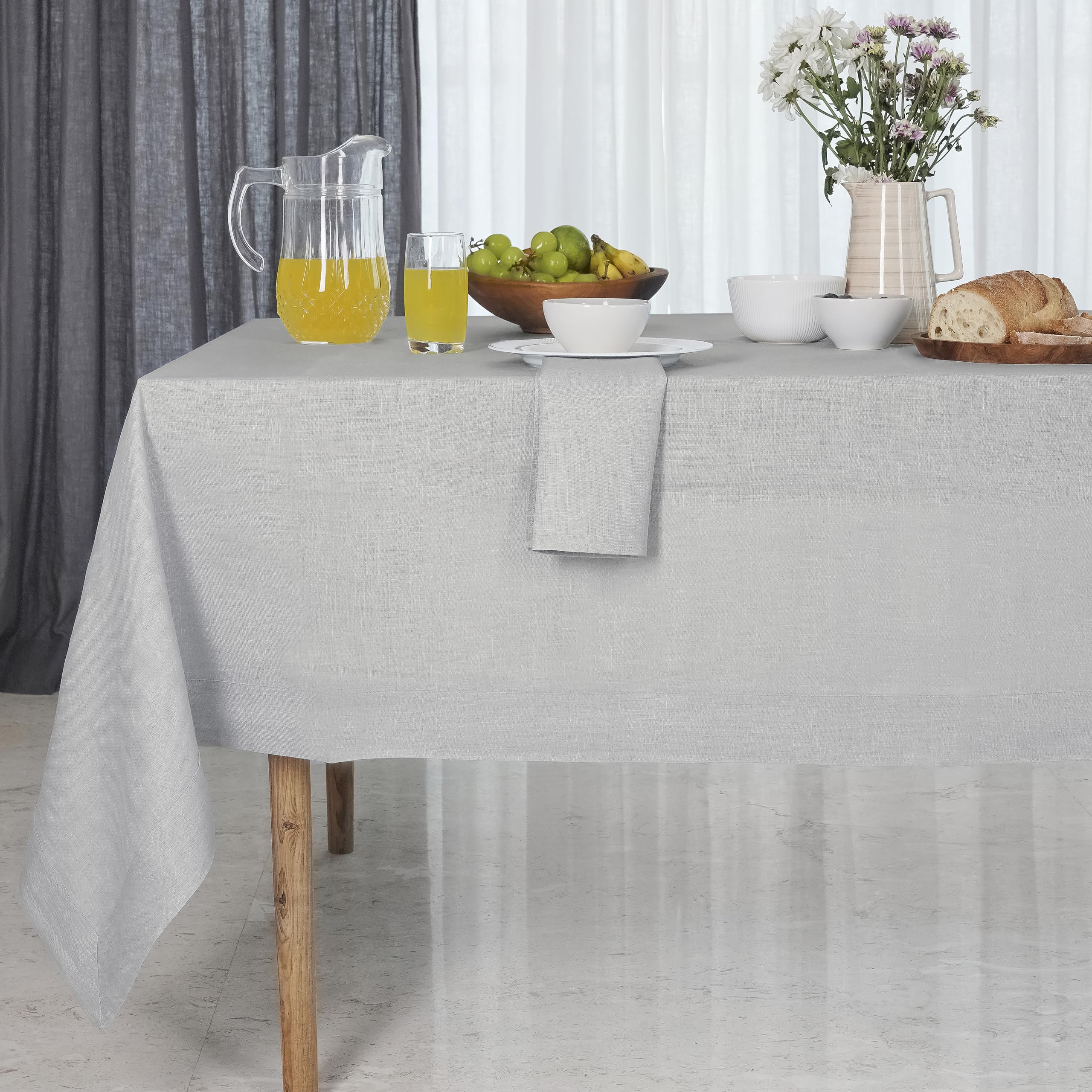 Dmoksha Homes Linen Tablecloth - 60 X 90 Inch Silver Grey, 100 Pure Linen Tablecloth 90 Inches Long, Rectangle Tablecloth, Machi