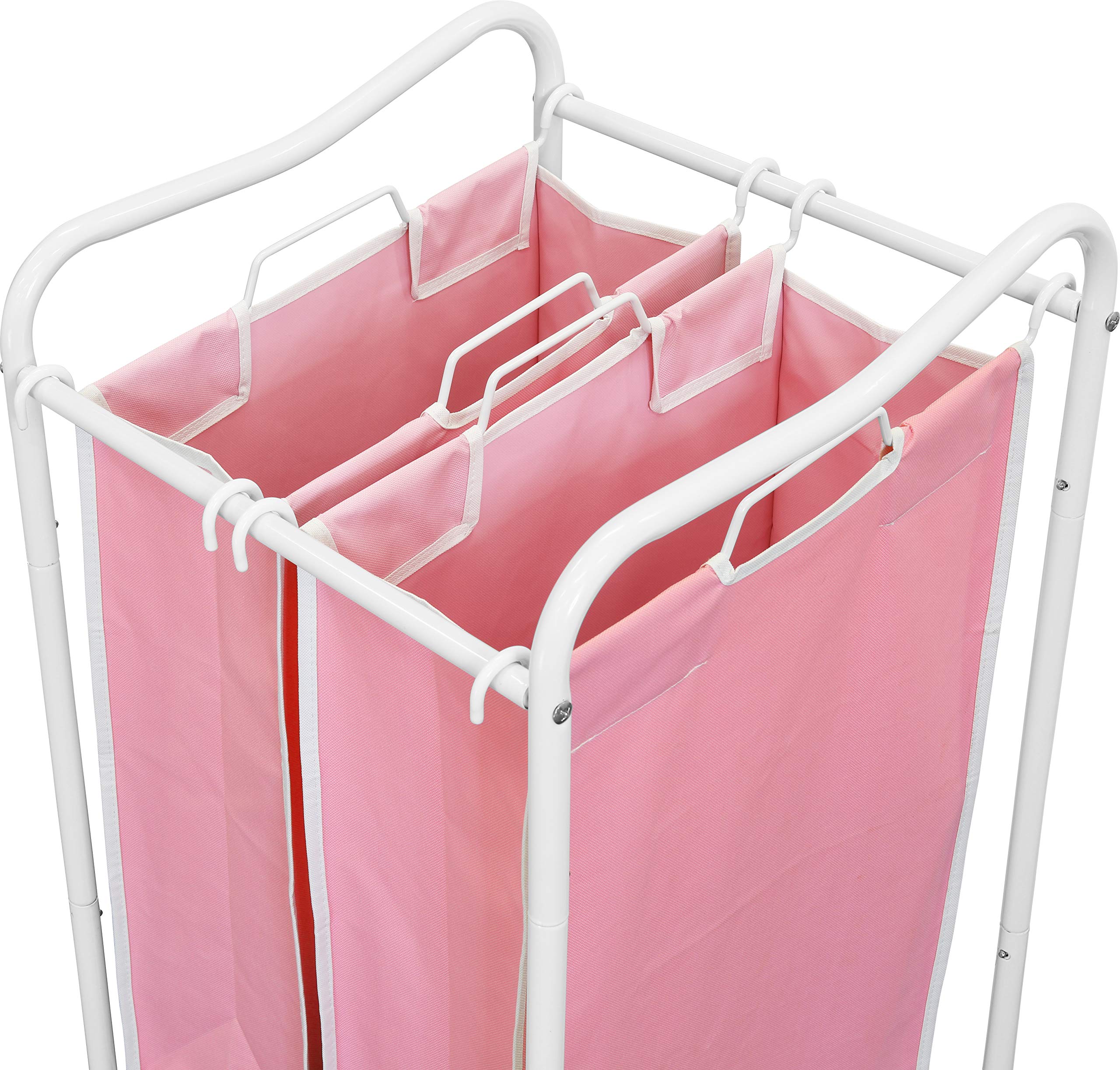 Simple Houseware 2-Bag Heavy Duty Rolling Laundry Sorter Cart, Whitepink