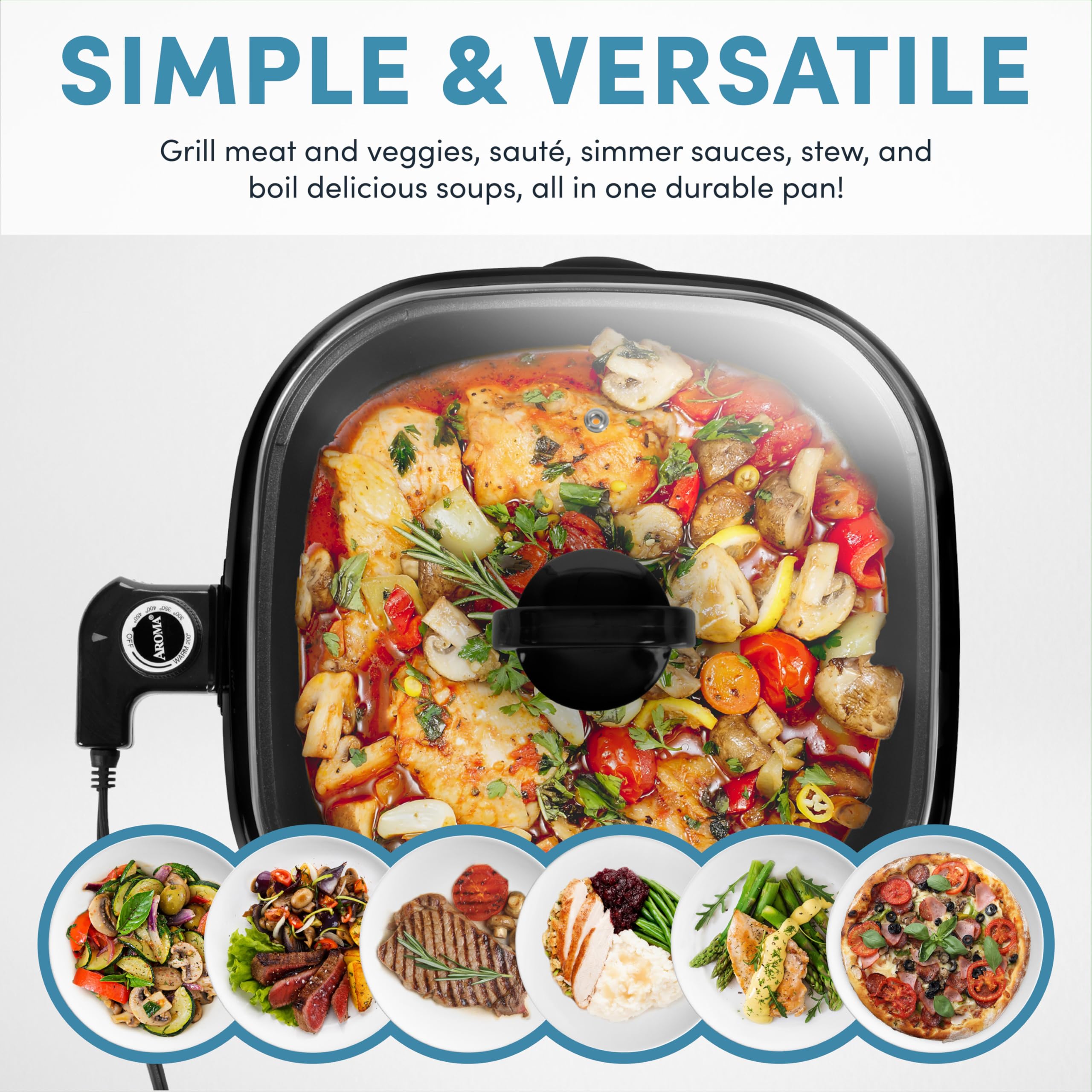 Aroma Housewares Asp-218B Grillet 4Qt. 3-In-1 Cool-Touch Electric Indoor Grill Portable, Dishwasher Safe, With Nonstick Pan & Te