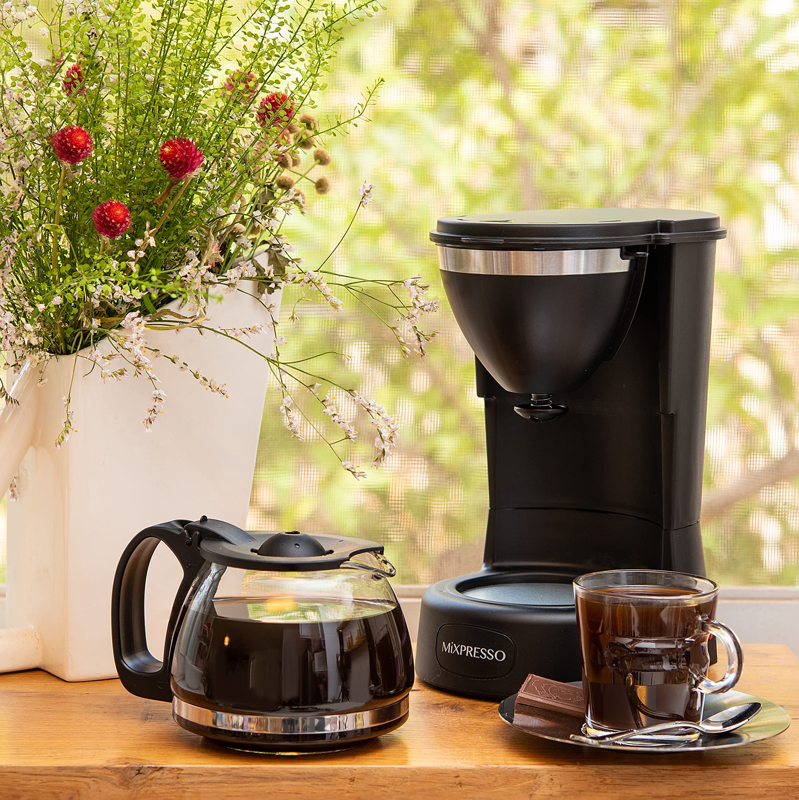 Mixpresso 5 Cup Coffee Maker 25 Oz, Mini Coffee Pot With Removable & Reusable Coffee Filter, Compact 5-Cup Drip Coffee Maker, El