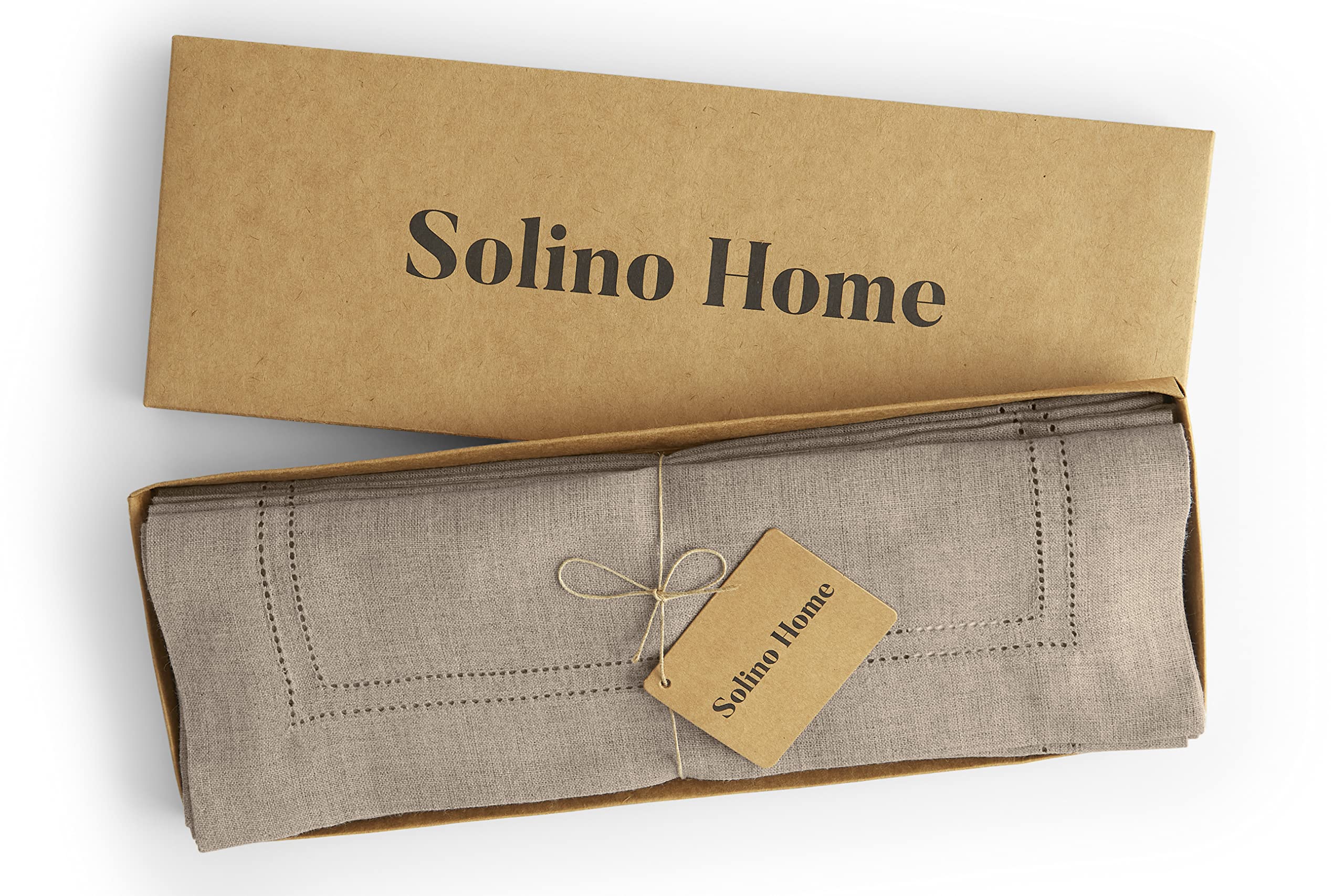 Solino Home Linen Placemats 19'' L X 14'' W Inch - 100% Pure Linen Natural Cloth Placemats Set Of 4 - Linen Double Hemstitch Was