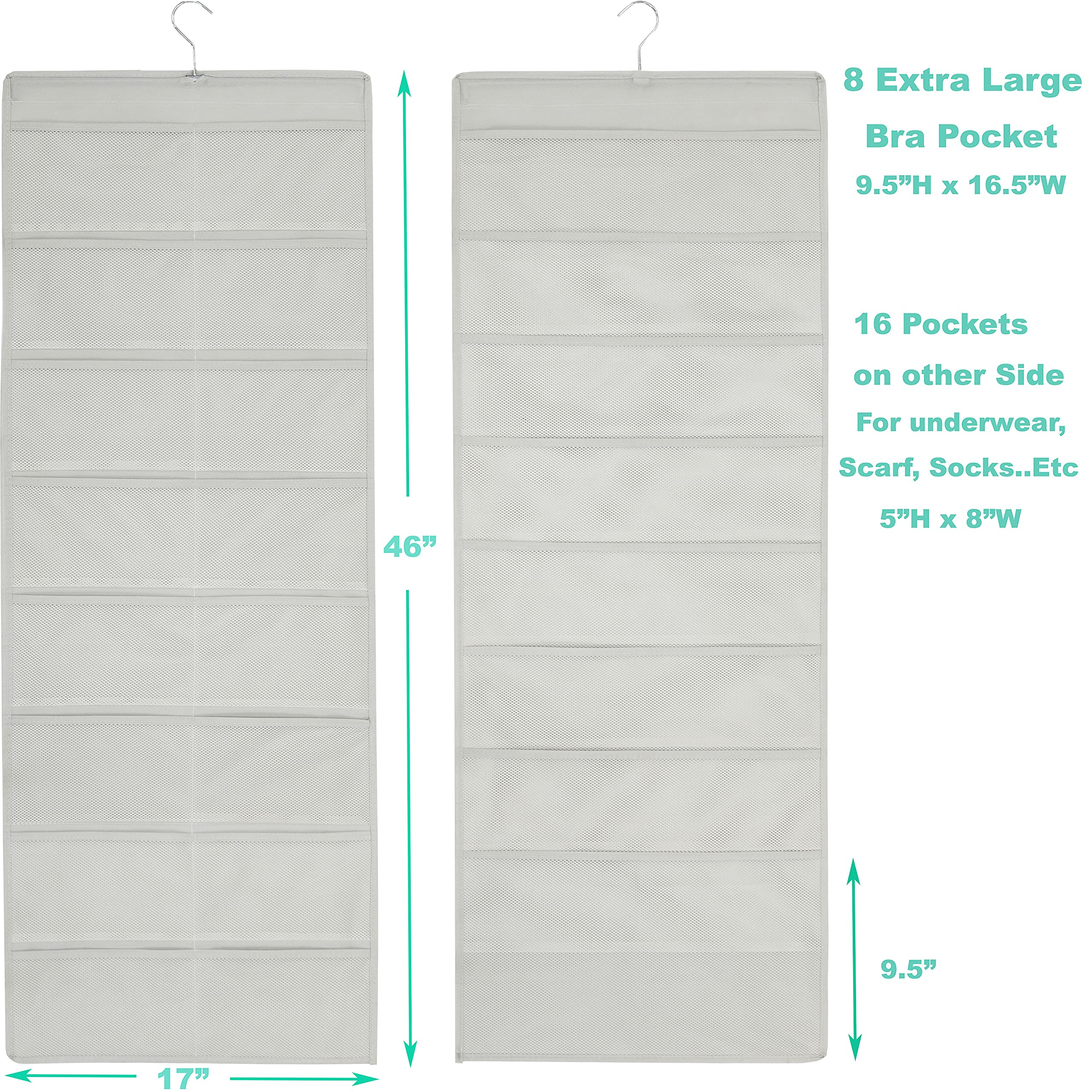 Simple Houseware 24-Pocket Double-Sided Hanging Closet Underwear Organizer, Grey - Pack Of 1