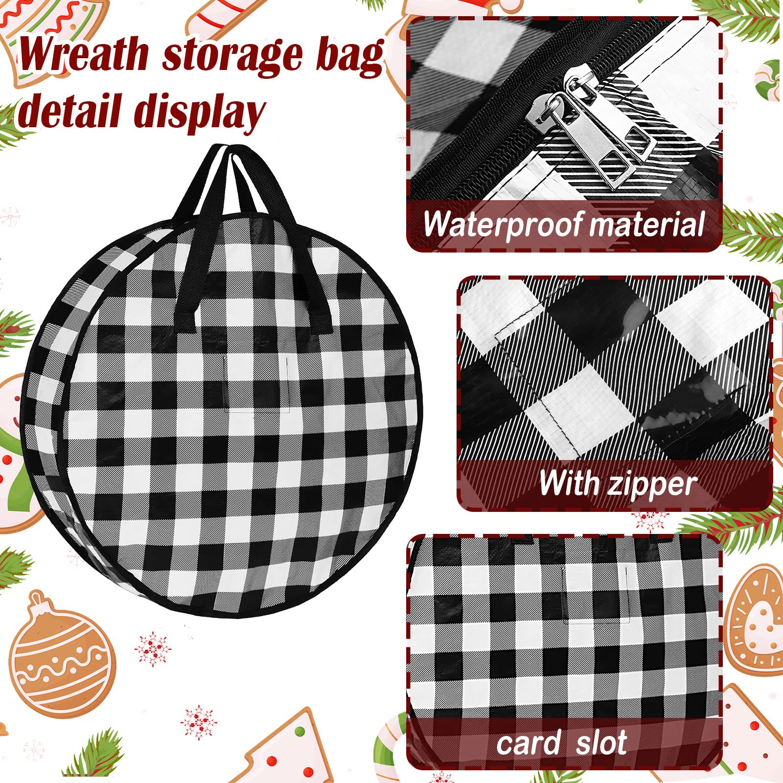 Sadnyy 4 Pcs Christmas Wreath Storage Bag 24 Inch&30 Inch Large Wreath Storage Container Buffalo Plaid Garland Container Waterpr