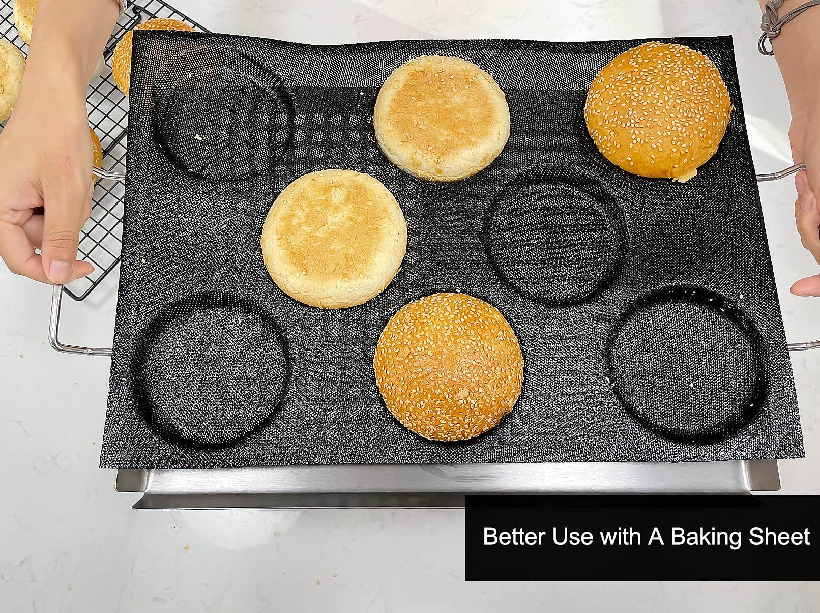 Hamburger Bun Pan, Mesh Silicone Hamburger Bun Mold, Non Stick Baking Pan For Making Buns, Great Perforated Bakery Molds For Glu