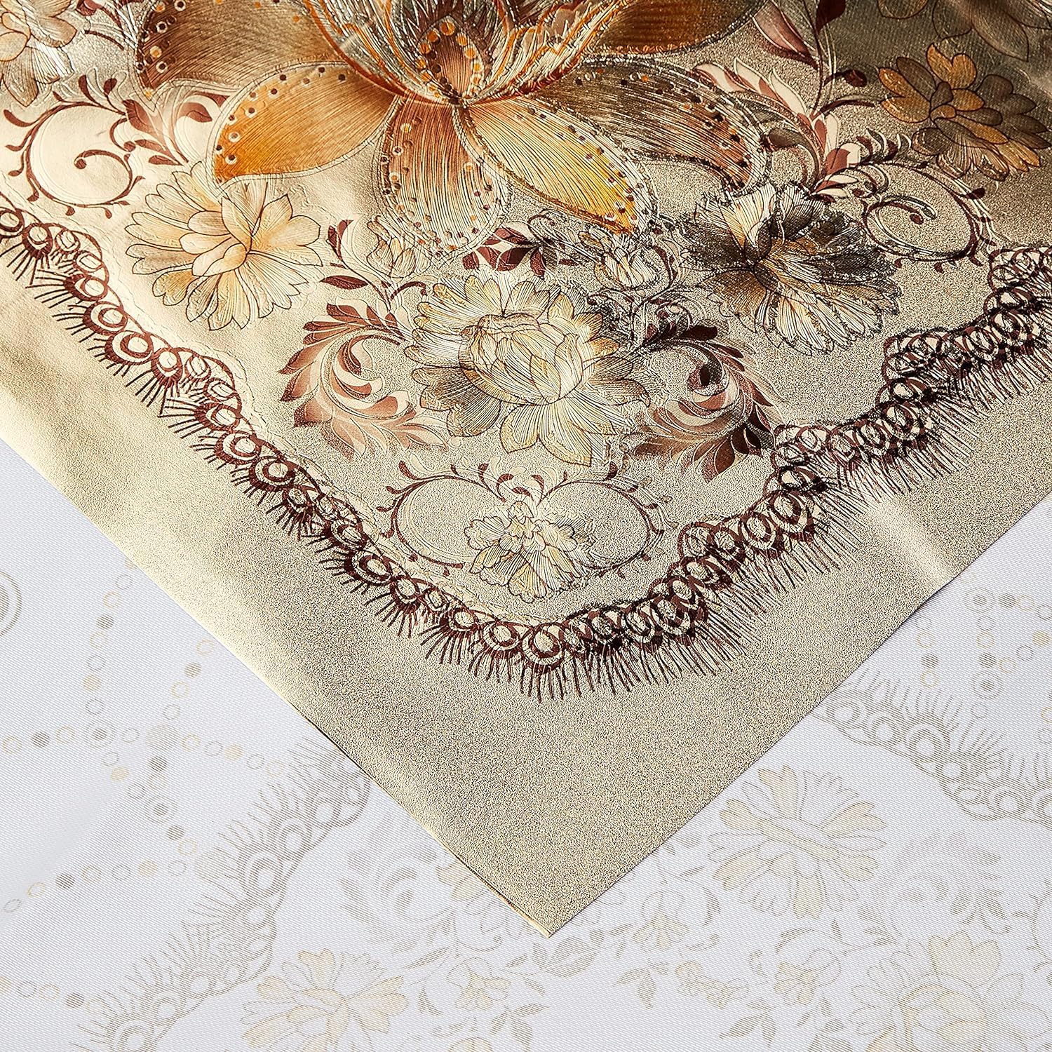 Kuber Industries Shining Floral Design Pvc 4 Seater Center Table Cover (Gold), Ctktc013885
