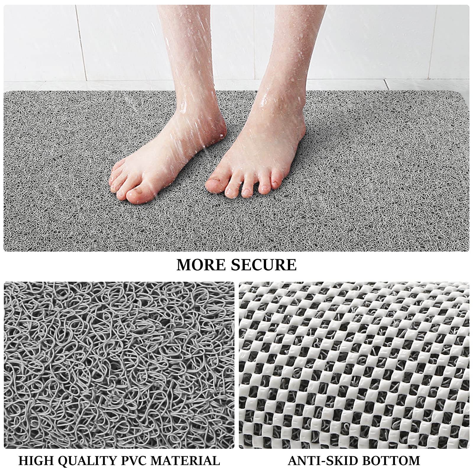 Luxstep Shower Mat Bathtub Mat,47 Inch X 16 Inch , Non-Slip Bath Mat With Drain, Quick Drying Pvc Loofah Bathmat For Tub,Shower,