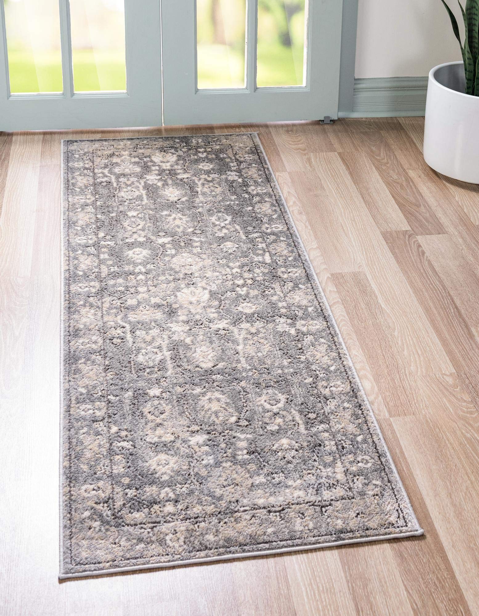 Rugs.com Oregon Collection Rug - 6 Ft Runner Gray Low-Pile Rug Perfect for Hallways, Entryways