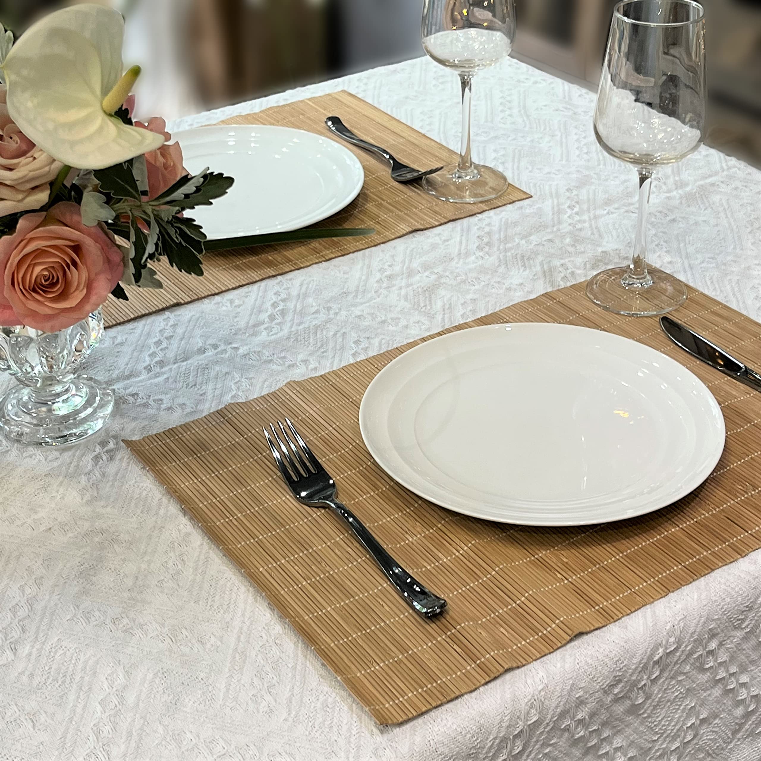 Andstar Set Of 12 Pcs Bamboo Placemats Sushi Rolling Mat Japanese Style Natural Anti-Slip Bamboo Placemats Washable Heat-Resista