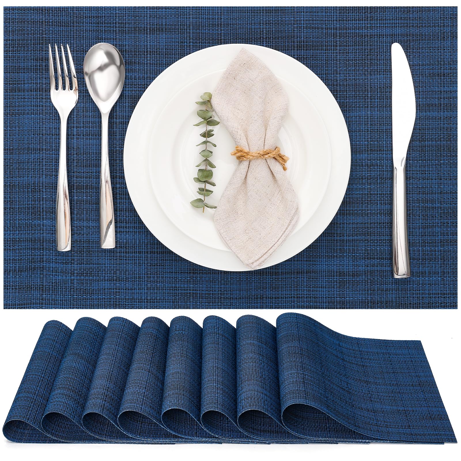 Myir Jun Place Mats, Table Mats Set Of 8 Indoor Placemats Washable Non-Slip Heatproof Woven Placemats For Dining Table Fabric Pl