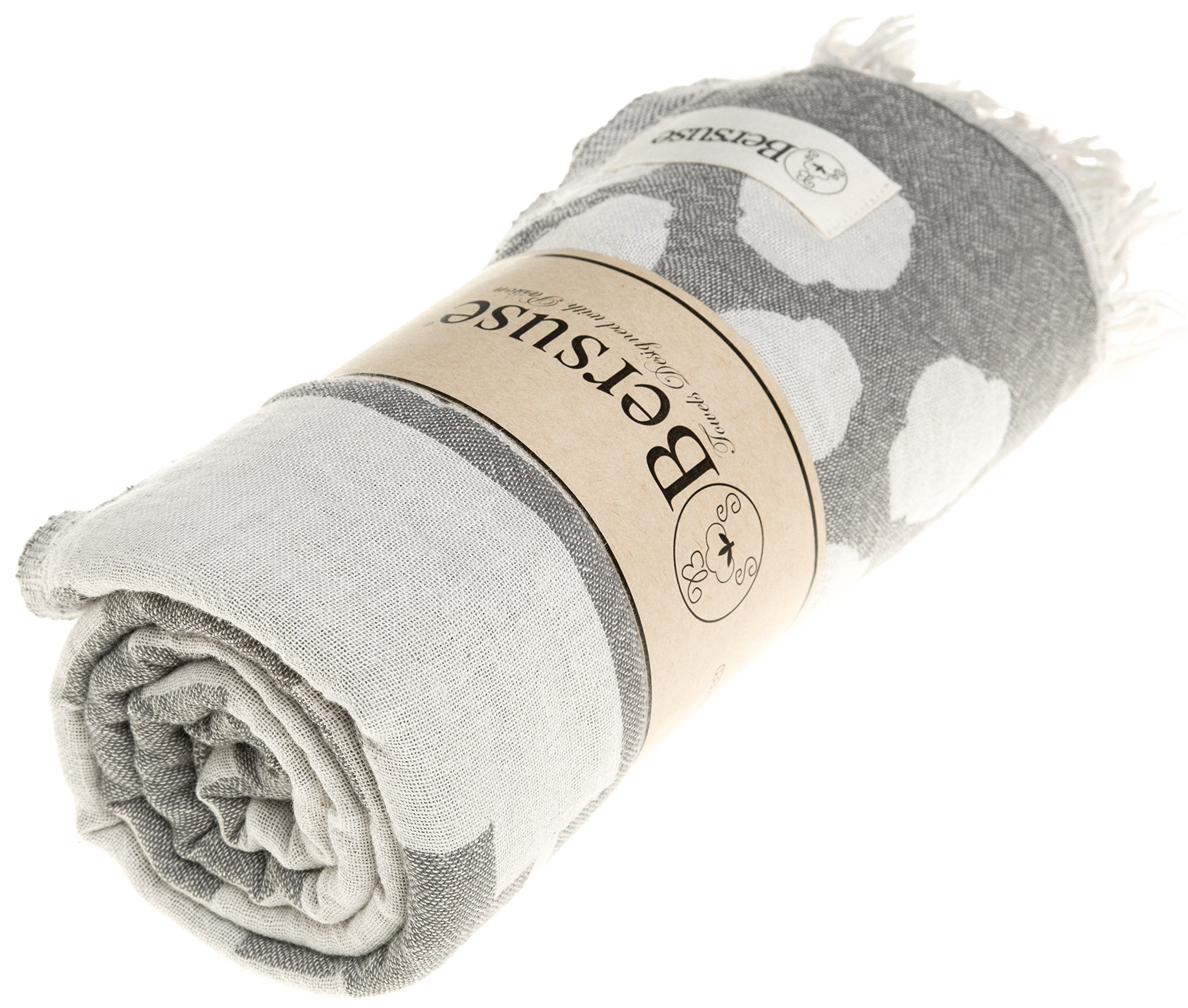 Bersuse 100% Cotton Baja Turkish Towel Beach Towel Bath Towel Dual Layer Peshtemal Beach Blanket Beach Essentials - 37X70 Inches