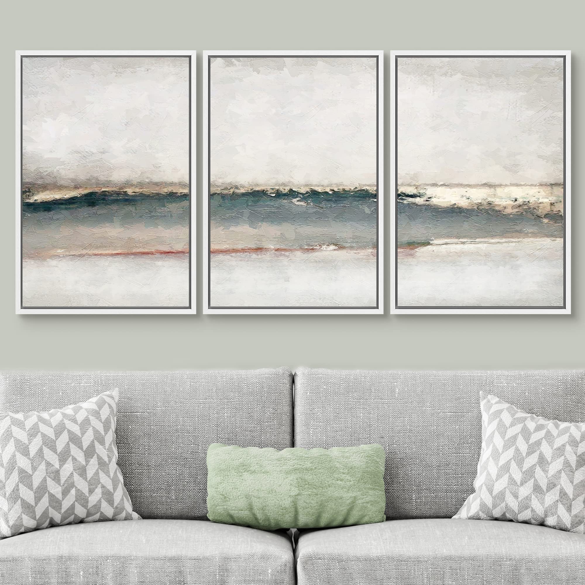 Signwin Framed Canvas Print Wall Art Set Grunge Gold Pastel Landscape Shapes Abstract Illustrations Modern Art Decorative Nordic