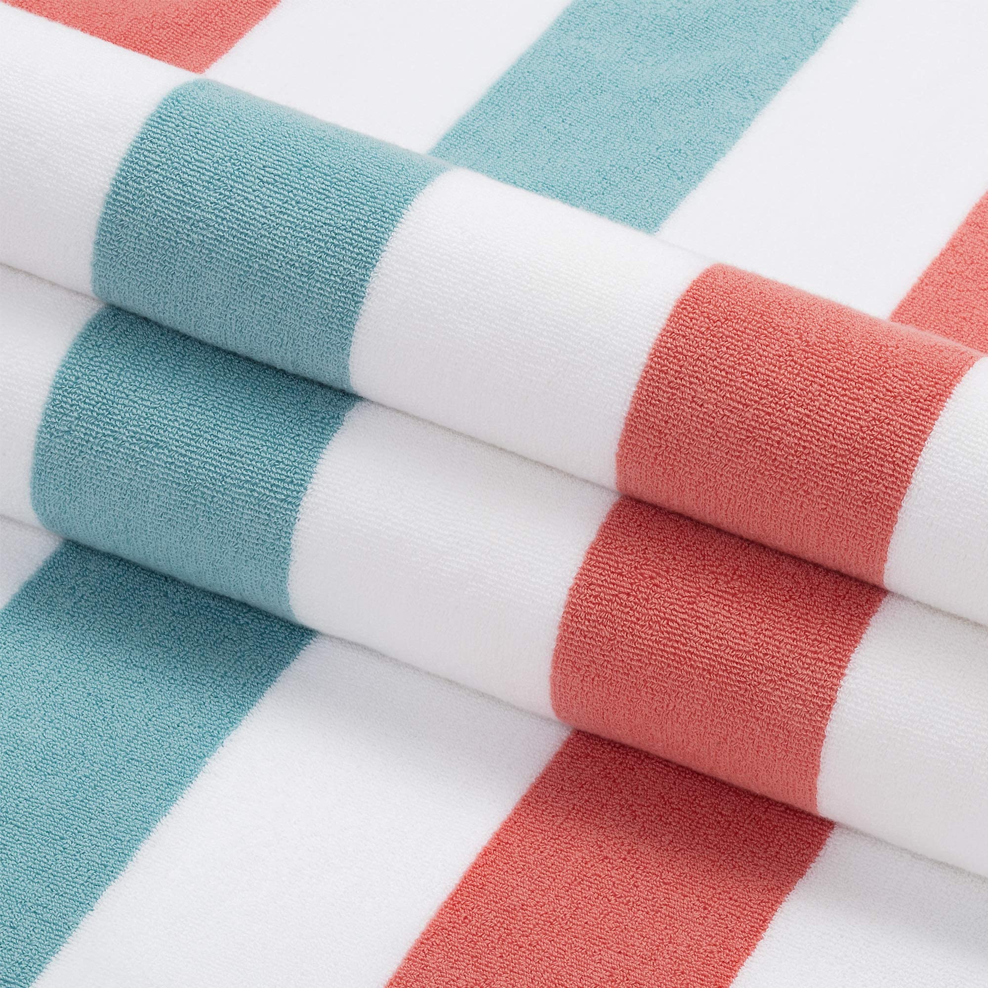 Laguna Beach Textile Co. Striped Cabana Beach Towel - Oversized  Plush 630 GSM Cotton - Coral Orange & Sea Glass Green