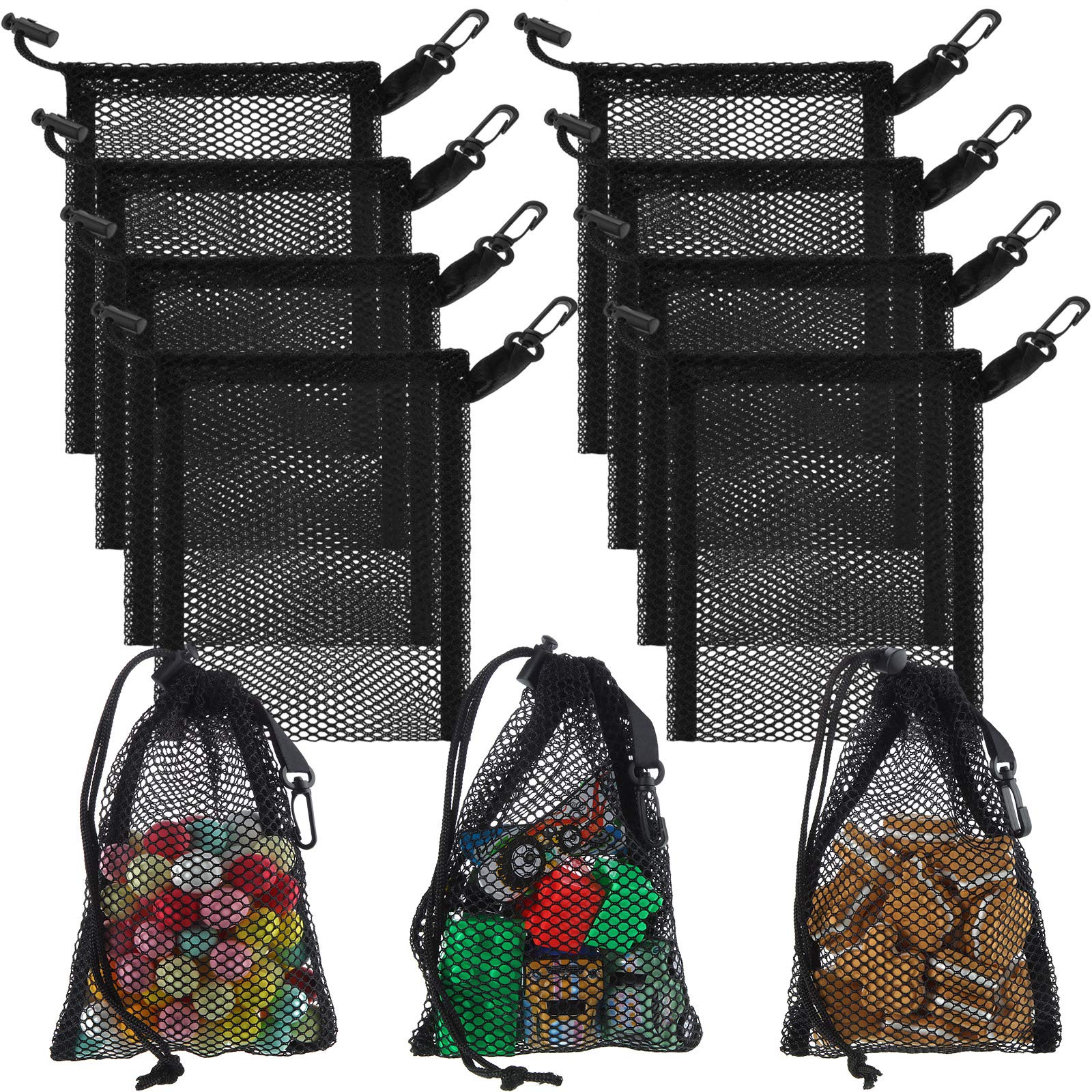 8 Pieces Black Mesh Drawstring Bags With Clips Nylon Storage Mesh Bags For Collecting Toys Travel (20 X 15 Cm/ 7.9 X 6 Inch)