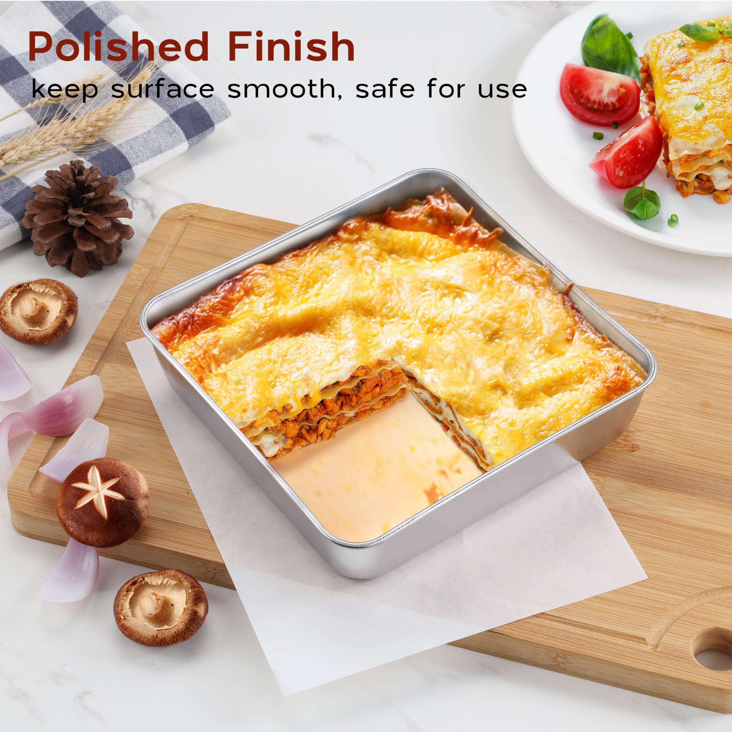 Onader 8X8 Inch Square Baking Cake Pan With Lid Set Of 2 Stainless Steel Brownie Lasagna Pan