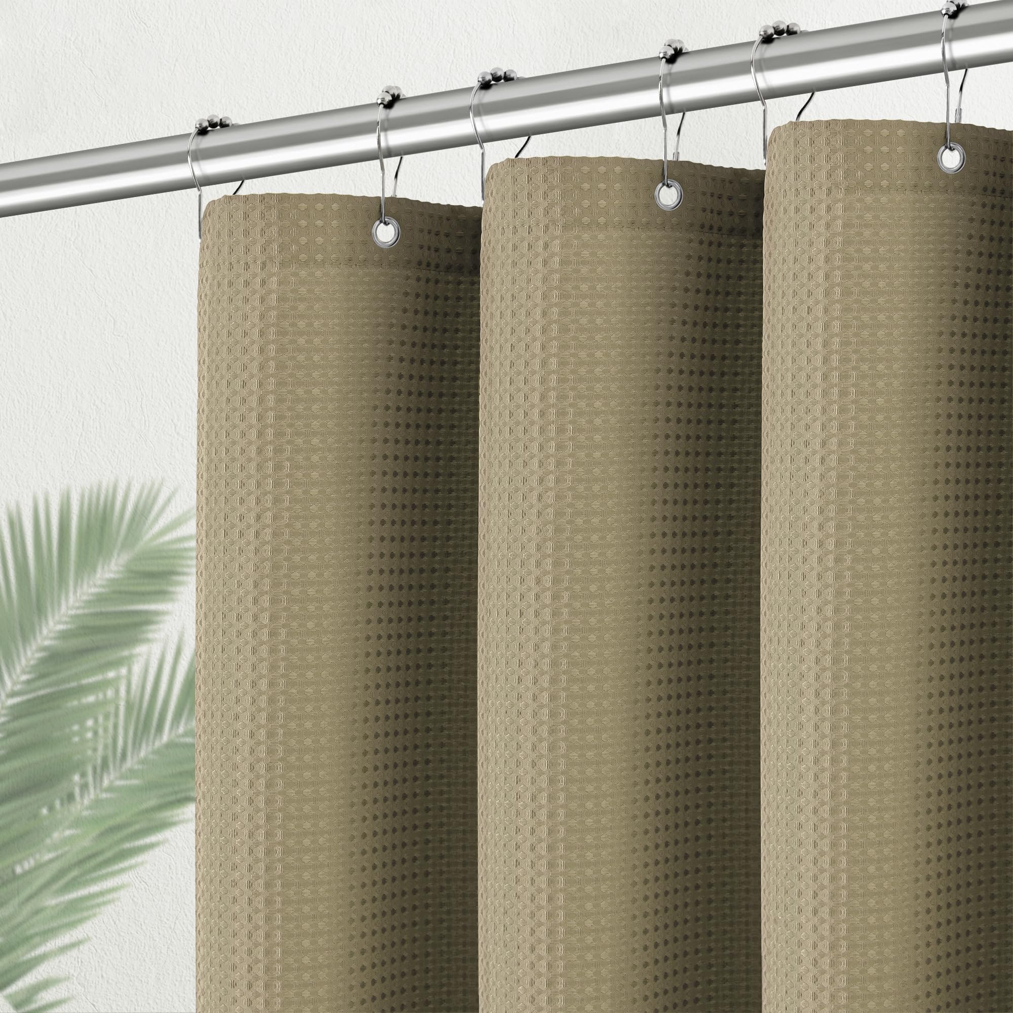 Pangsinne Taupe Stall Fabric Shower Curtain - Water Repellent Waffle Textured 256Gsm Heavy Duty Cloth Shower Curtains For Bath T