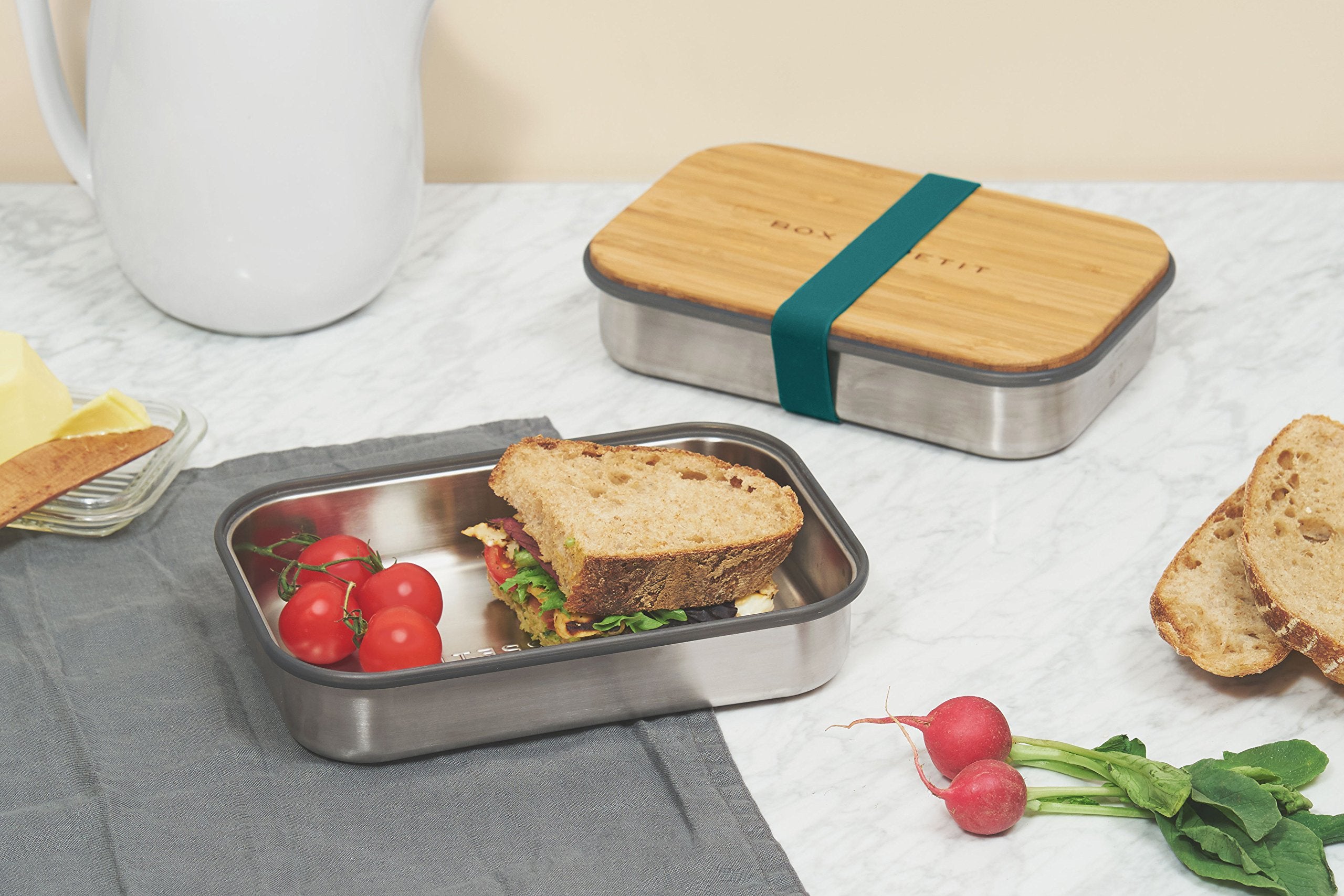 Black+Blum  Stainless-Steel Sandwich Box | Plastic Free Meal Prep Lunch Box Food Container With Bamboo Lid, Orange, 900Ml/ 30 Fl