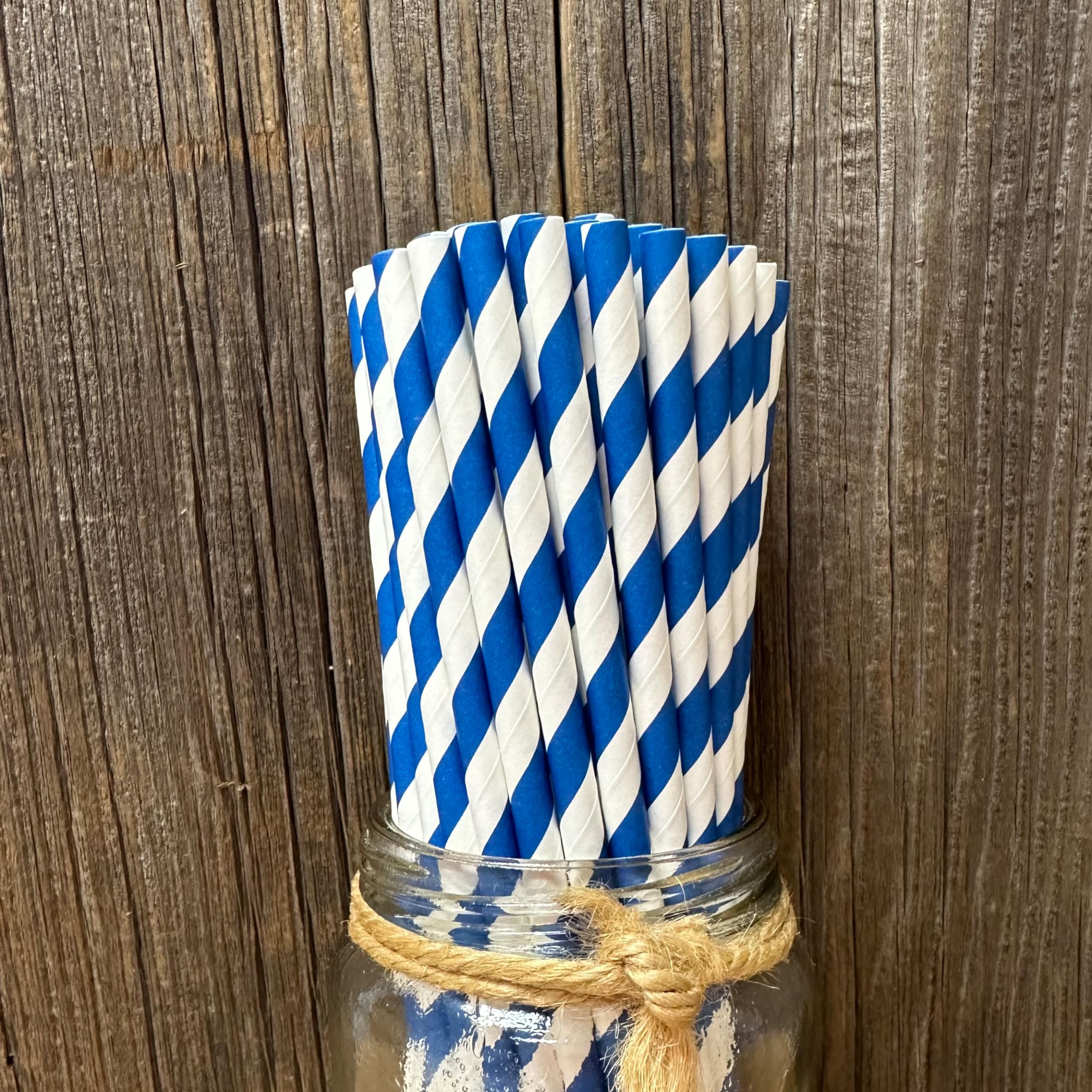 Striped Paper Straws - Navy Blue White - 7.75 Inches - Pack Of 50- Outside The Box Papers Brand