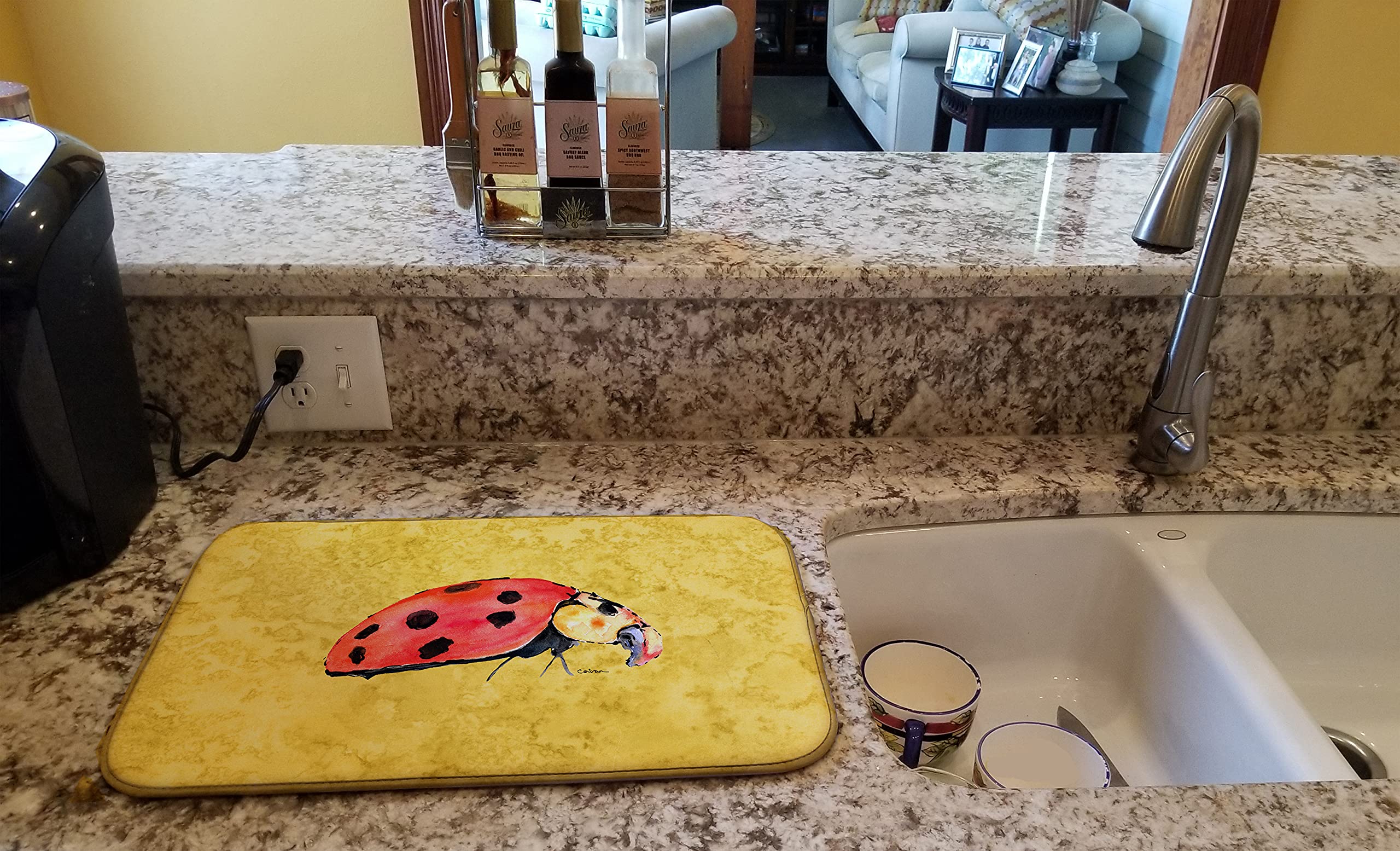 Lady Bug on Yellow Dish Drying Mat 8867DDM