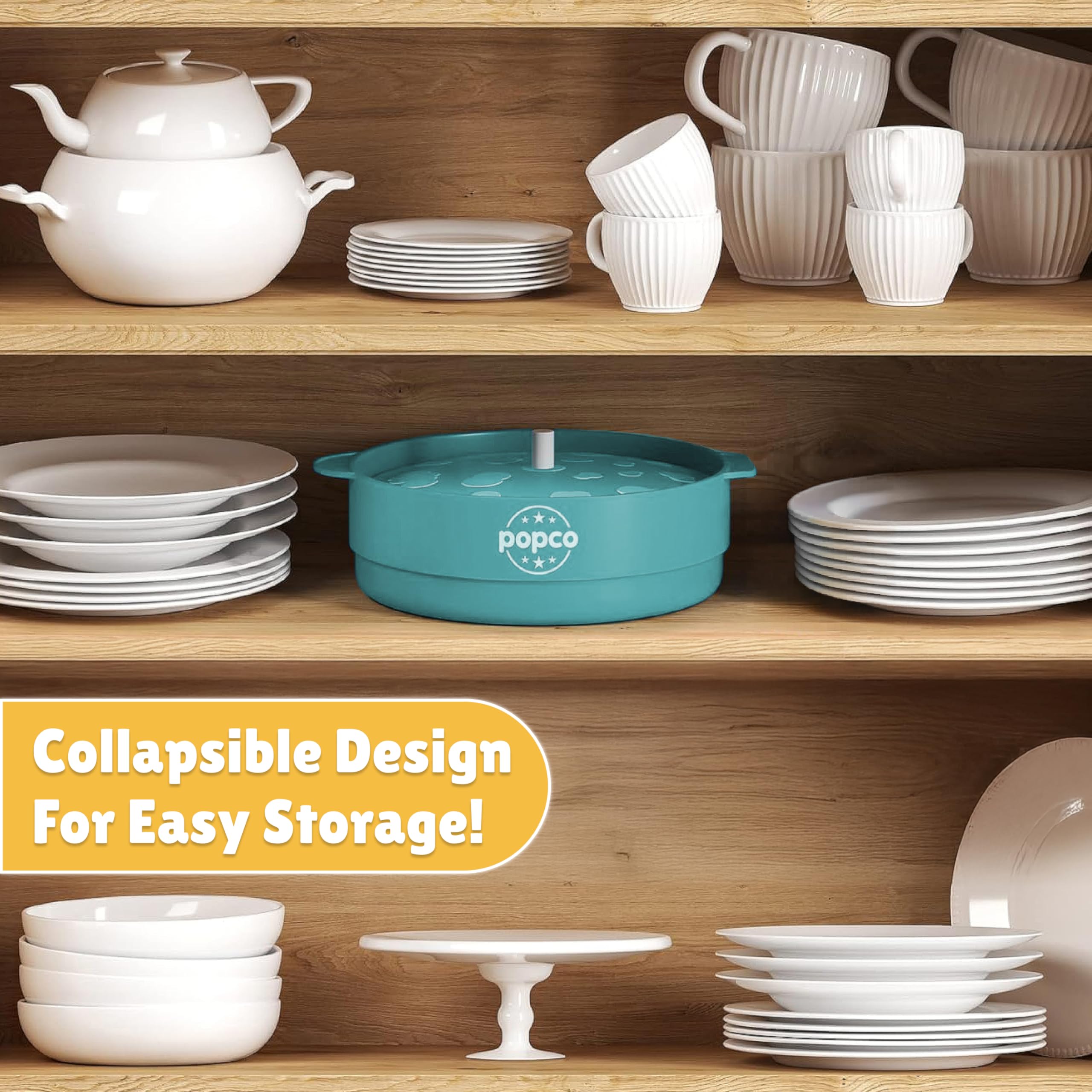The Original Popco Silicone Microwave Popcorn Popper with Handles  Silicone Popcorn Maker  Collapsible Popcorn Bowls Bpa Free and Dishwasher Safe - 15 Colors Available (AQUA)