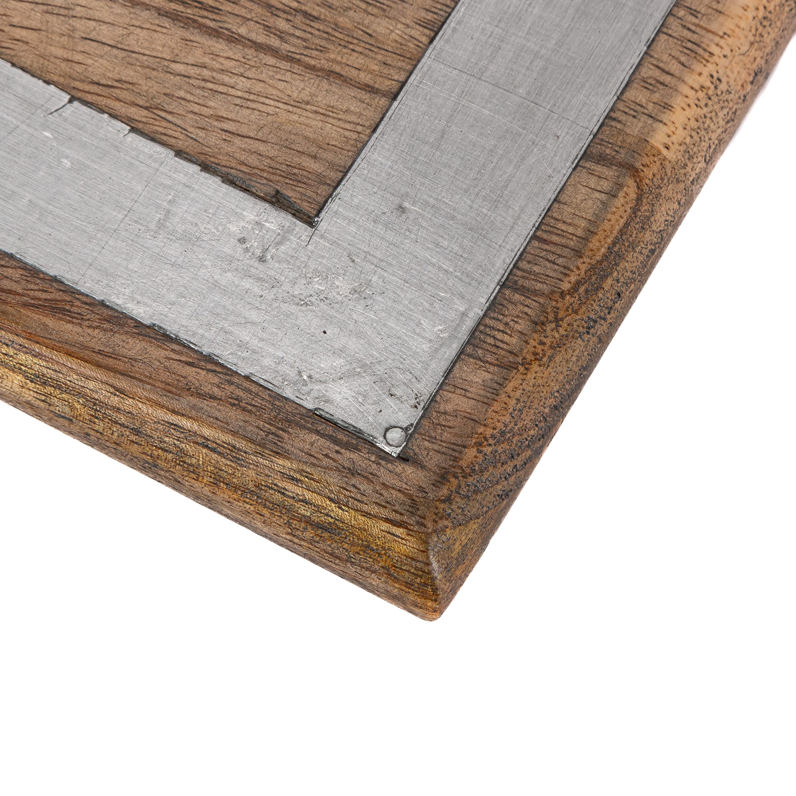 10-Inch Square Metal Inlaid-Detail Footed Wood Trivet