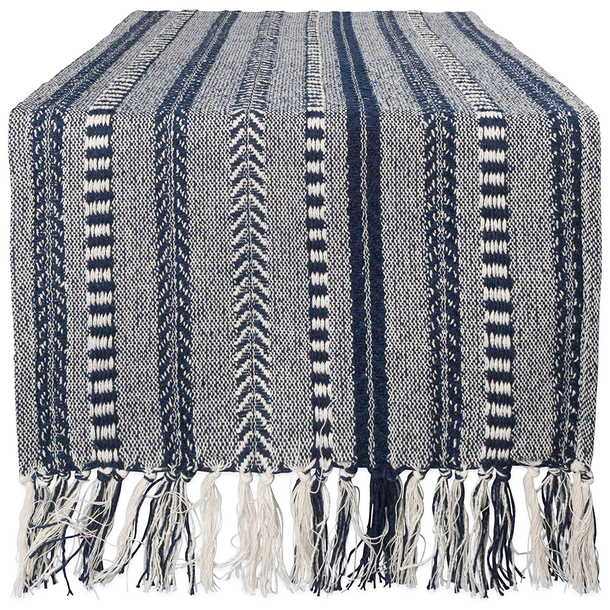 Dii Farmhouse Braided Stripe Table Runner Collection, 15X108 (15X113, Fringe Included), Navy Blue