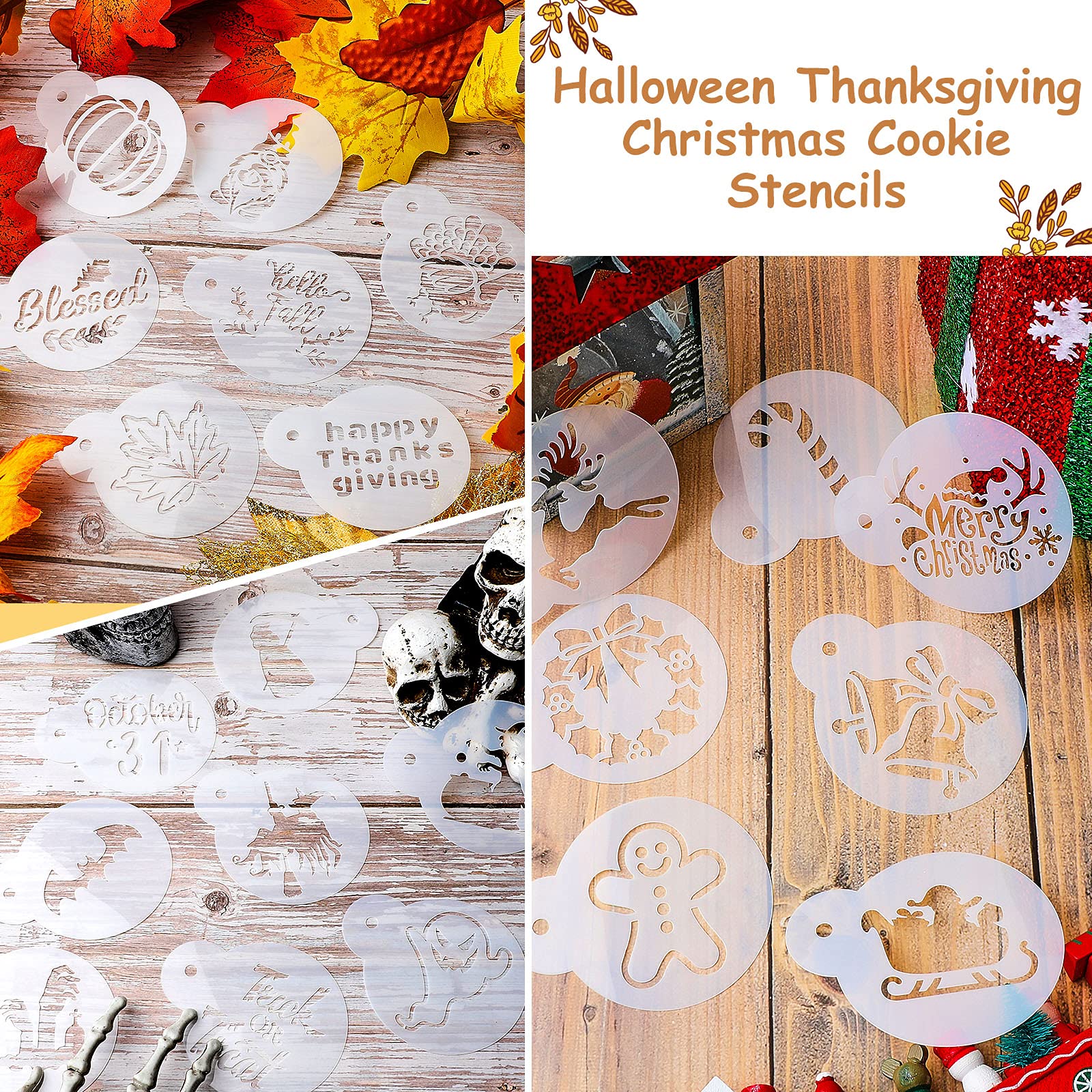 30 Pieces Christmas Thanksgiving Halloween Cookie Stencils Thanksgiving Christmas Stencils Reusable Cake Stencils And Templates