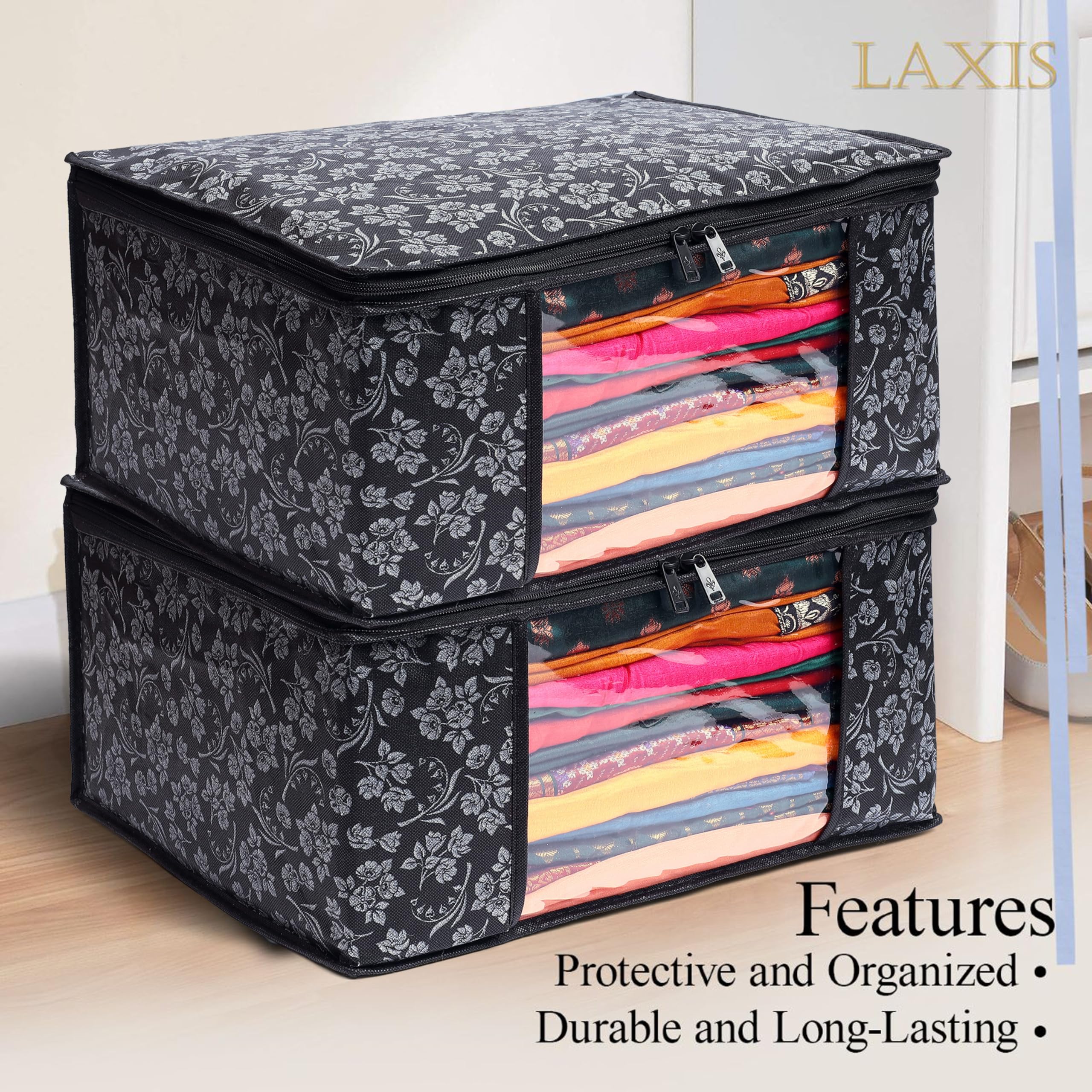 LAXIS Saree Covers With Zip Non-Woven Printed Saree Cover/Saree Organizer For Wardrobe/Cloth Storage/Organizer With Transparent