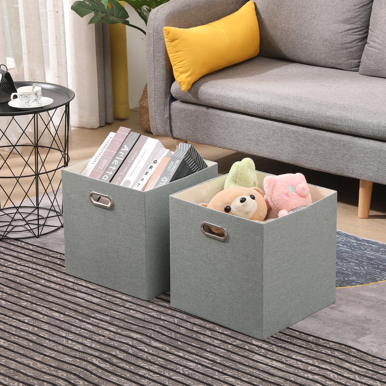 Fboxac Collapsible Organization Basket Fabric Foldable Box With Handles, 13X13 Cube Storage Bins Set Of 4, Thick And Heavy Duty