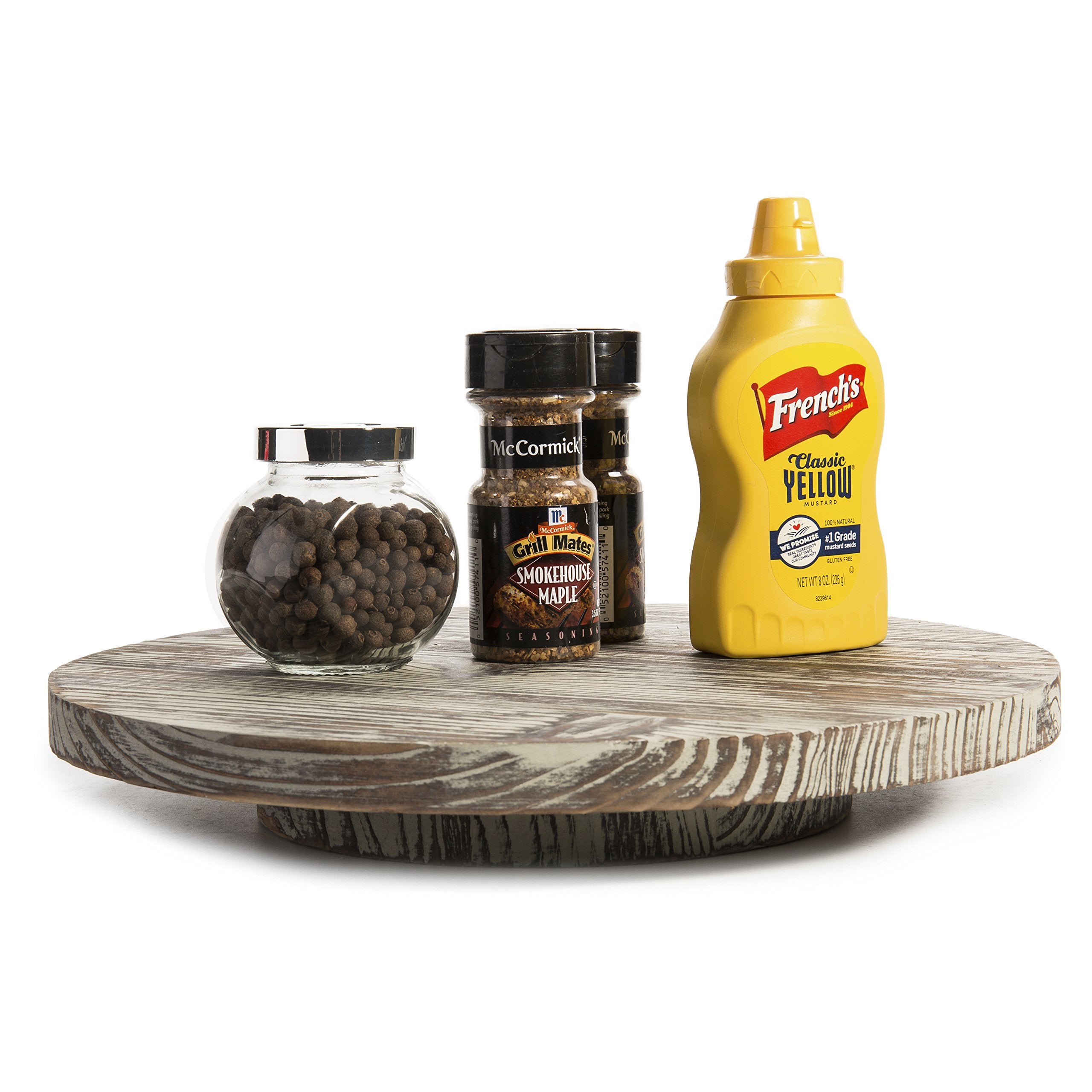 Mygift 13 Inch Round Rustic Torched Wood Lazy Susan Condiment Serving Tray, 360 Degree Rotating Spice Rack Organizer, Decorative