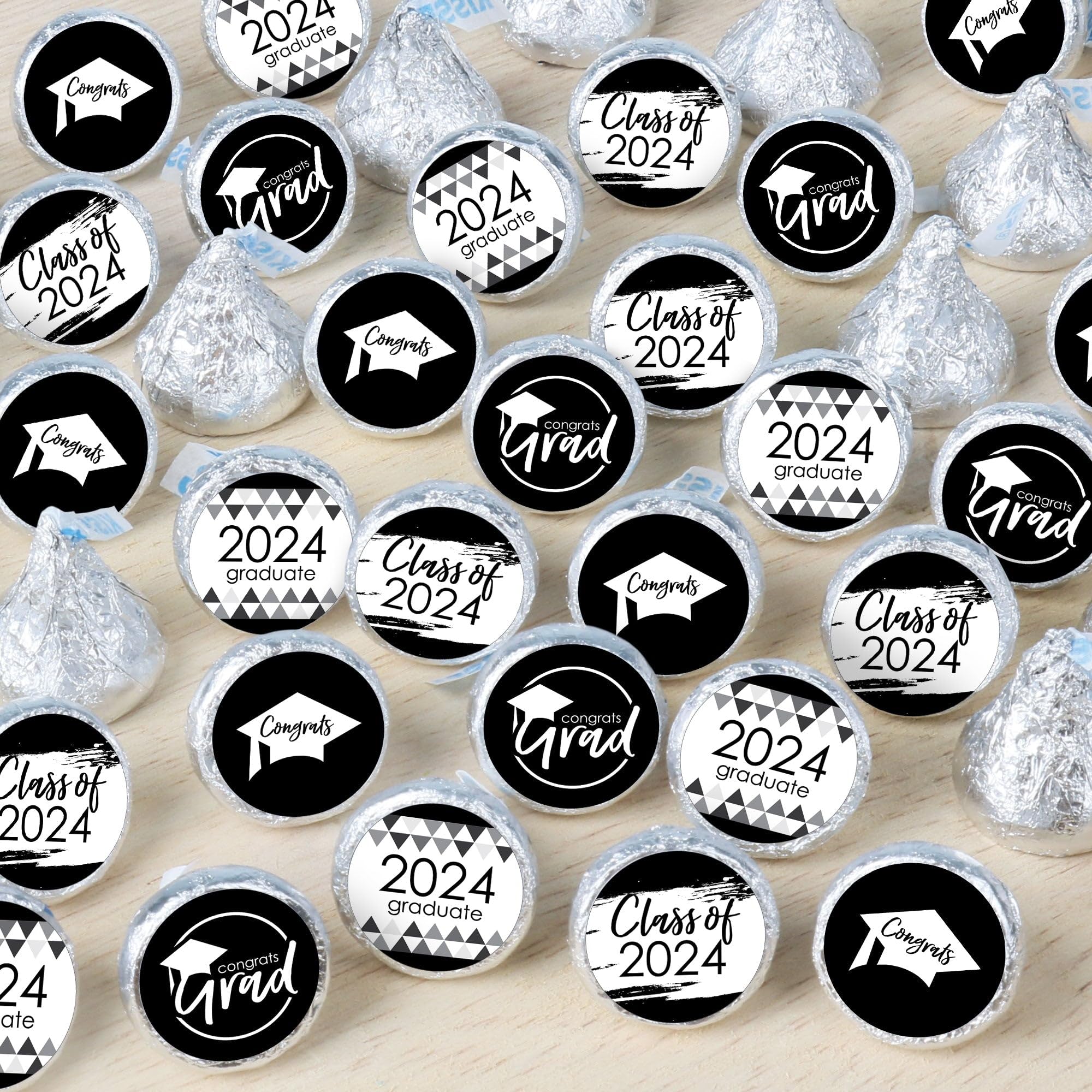 Big Dot Of Happiness Black And White Grad - Best Is Yet To Come - 2024 Black And White Graduation Party Small Round Candy Sticke