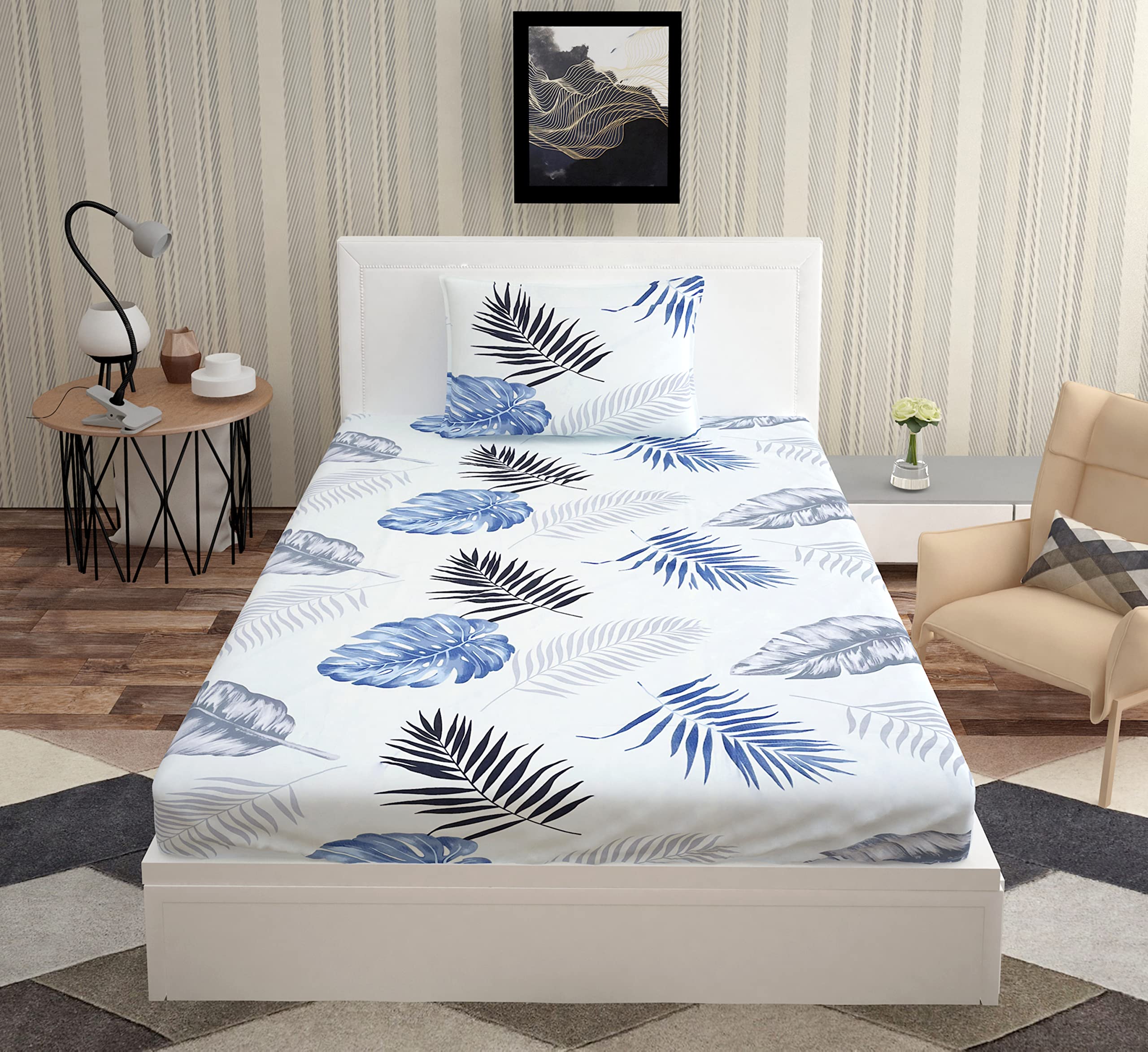 Rrb Textile Super Soft Quality Leaf Design Single Bedsheet With 1 Pillow Cover-60X90 Inches, Pillow Cover-17X27 Inches